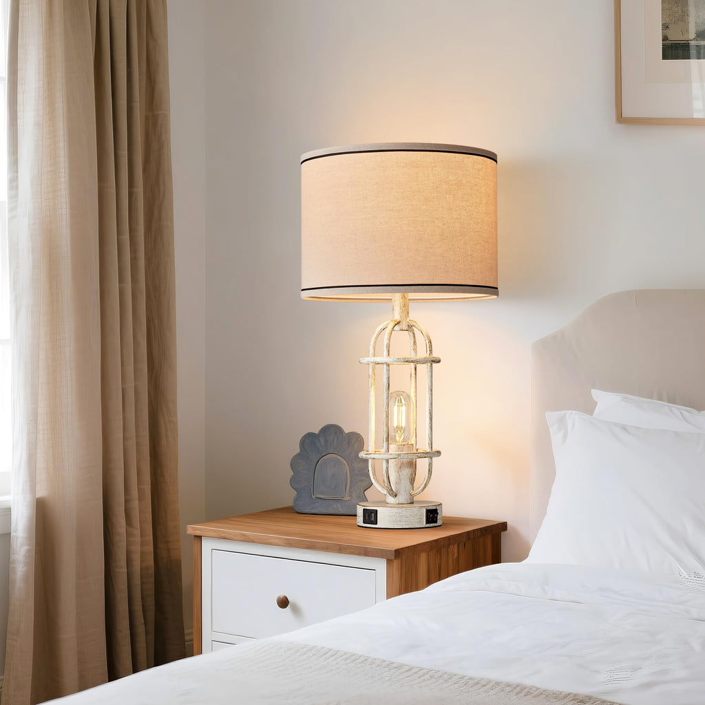Black Table Lamps for Living Room Set of 2, 22.3" Farmhouse Lamps for Nightstand, Industrial Table Lamps for Bedroom with USB Ports, Bulbs Included