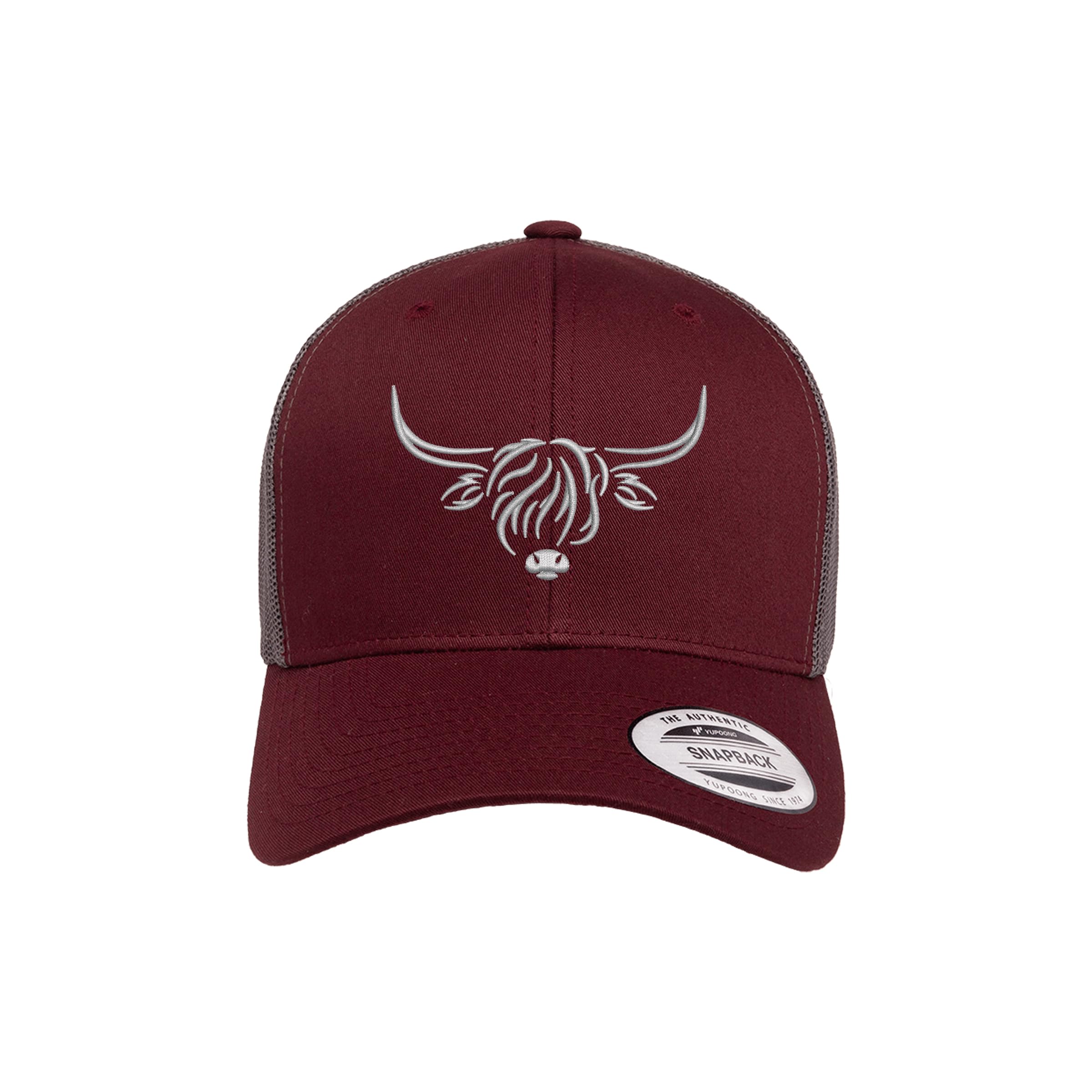 Country Baseball Hat for Men & Women, Embroidered Longhorn Cow Trucker Hat, Adjustable Mesh Snapback Cap
