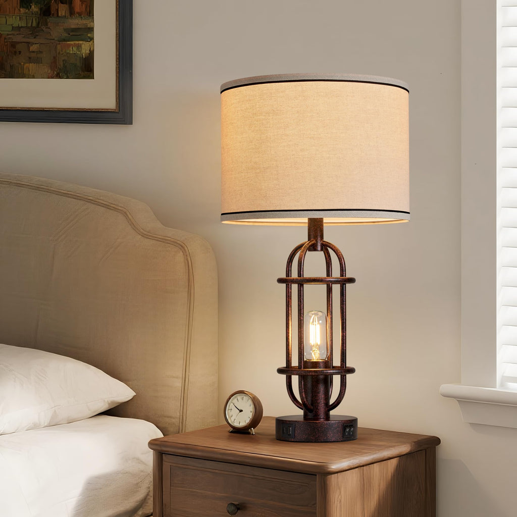 Black Table Lamps for Living Room Set of 2, 22.3" Farmhouse Lamps for Nightstand, Industrial Table Lamps for Bedroom with USB Ports, Bulbs Included