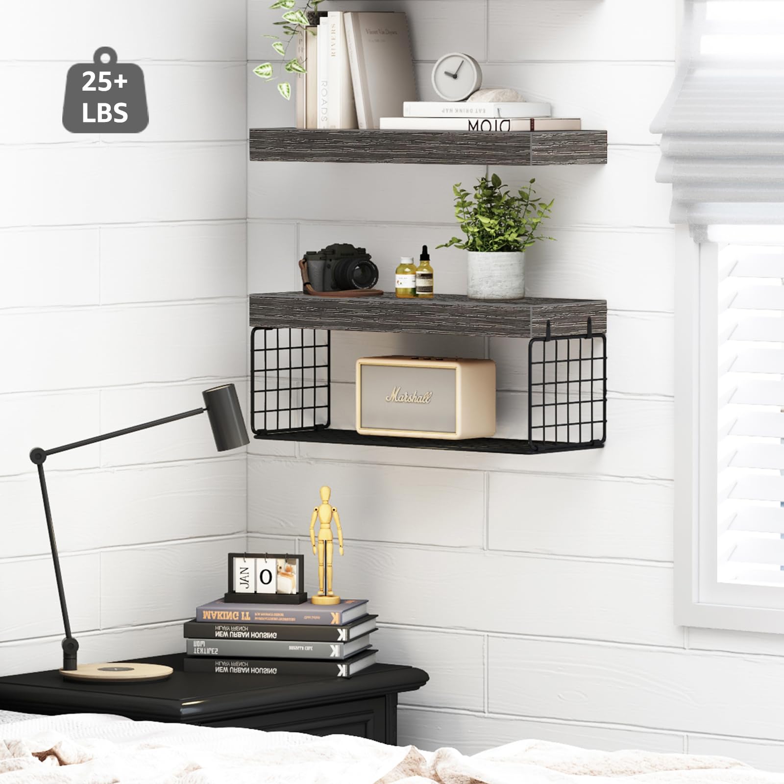 QEEIG Bathroom Shelves Over Toilet - Wall Mounted Floating Shelves Toilet Paper Storage Small Farmhouse Decor Shelf 16 inch Set of 3, Rustic Brown (019-BN3)