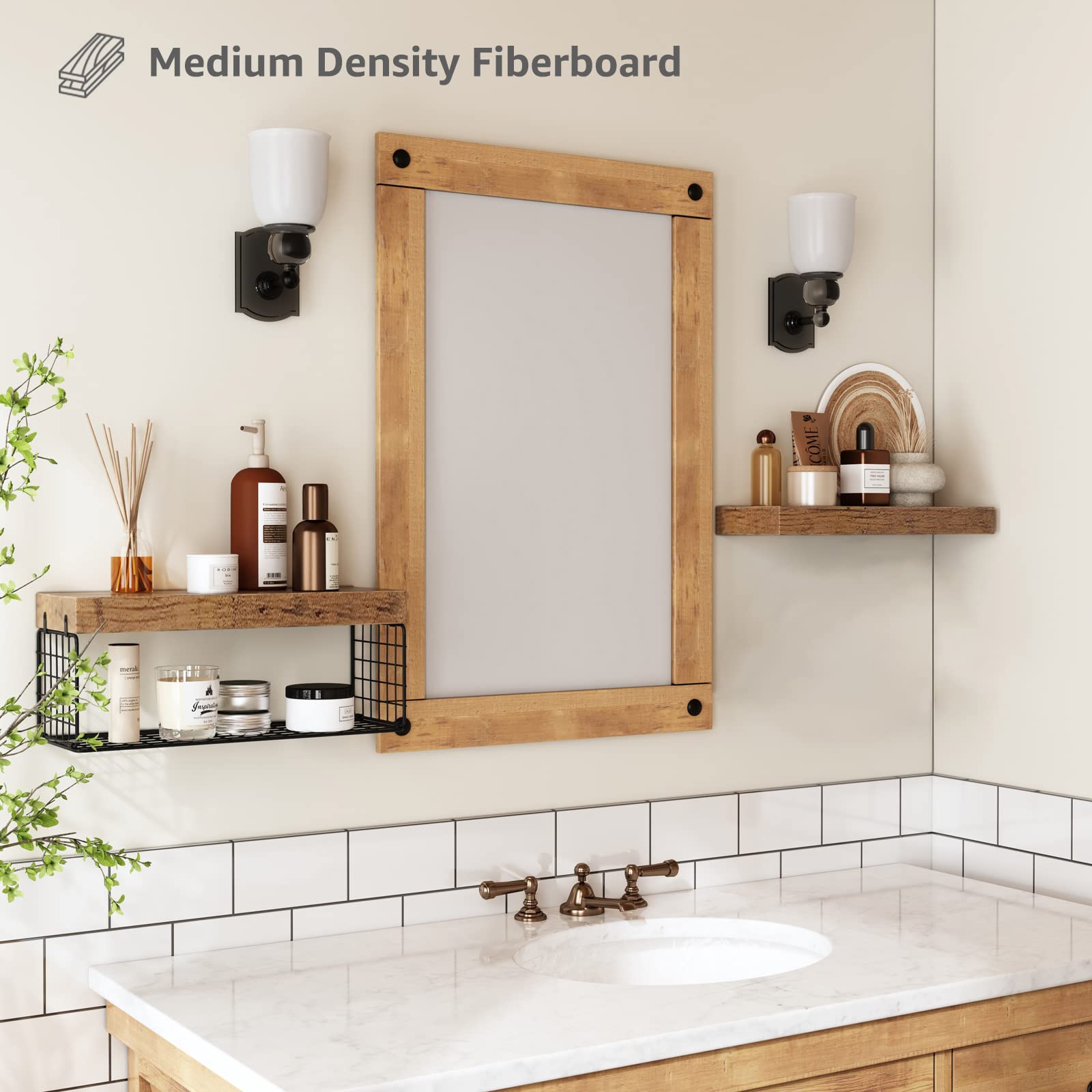 QEEIG Bathroom Shelves Over Toilet - Wall Mounted Floating Shelves Toilet Paper Storage Small Farmhouse Decor Shelf 16 inch Set of 3, Rustic Brown (019-BN3)