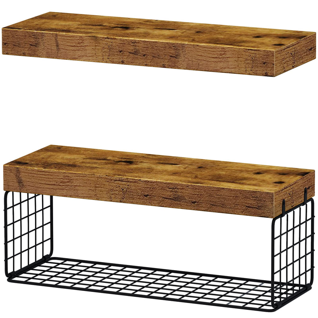 QEEIG Bathroom Shelves Over Toilet - Wall Mounted Floating Shelves Toilet Paper Storage Small Farmhouse Decor Shelf 16 inch Set of 3, Rustic Brown (019-BN3)