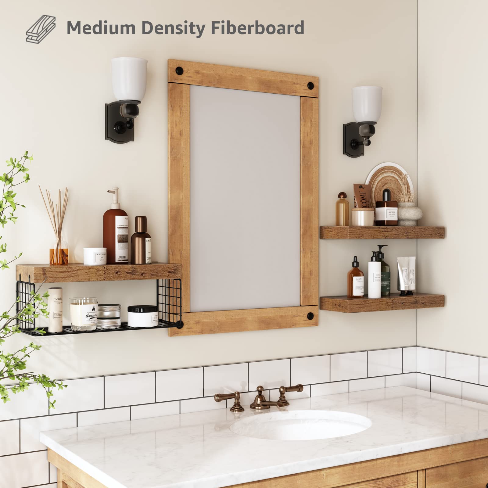 QEEIG Bathroom Shelves Over Toilet - Wall Mounted Floating Shelves Toilet Paper Storage Small Farmhouse Decor Shelf 16 inch Set of 3, Rustic Brown (019-BN3)