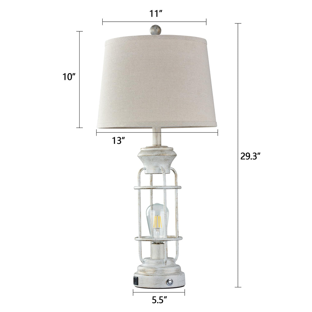 Black Table Lamps for Living Room Set of 2, 22.3" Farmhouse Lamps for Nightstand, Industrial Table Lamps for Bedroom with USB Ports, Bulbs Included