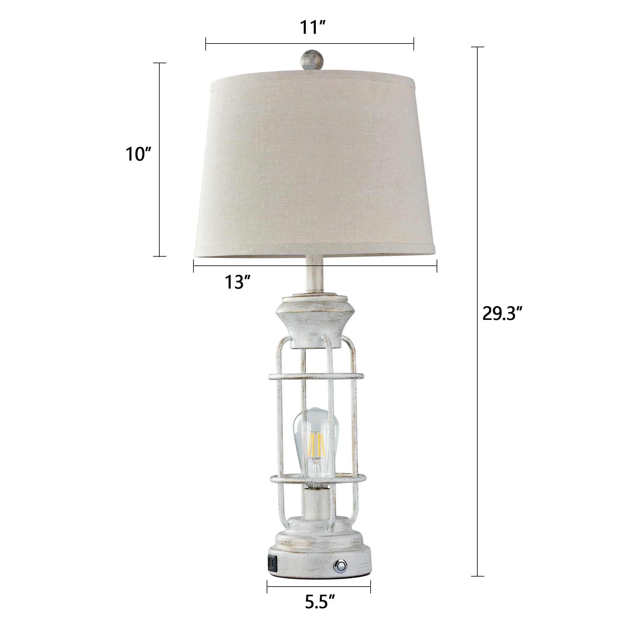 Black Table Lamps for Living Room Set of 2, 22.3" Farmhouse Lamps for Nightstand, Industrial Table Lamps for Bedroom with USB Ports, Bulbs Included