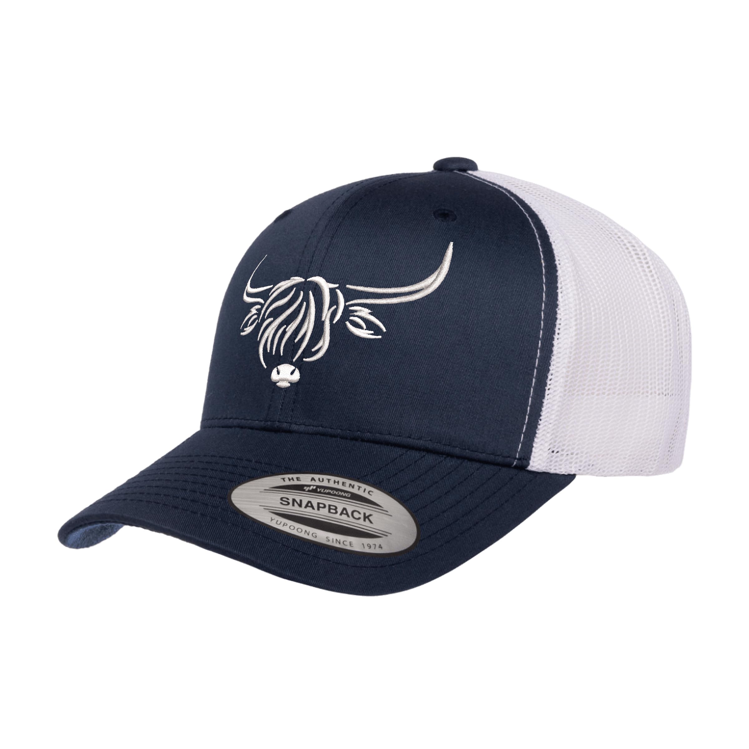 Country Baseball Hat for Men & Women, Embroidered Longhorn Cow Trucker Hat, Adjustable Mesh Snapback Cap
