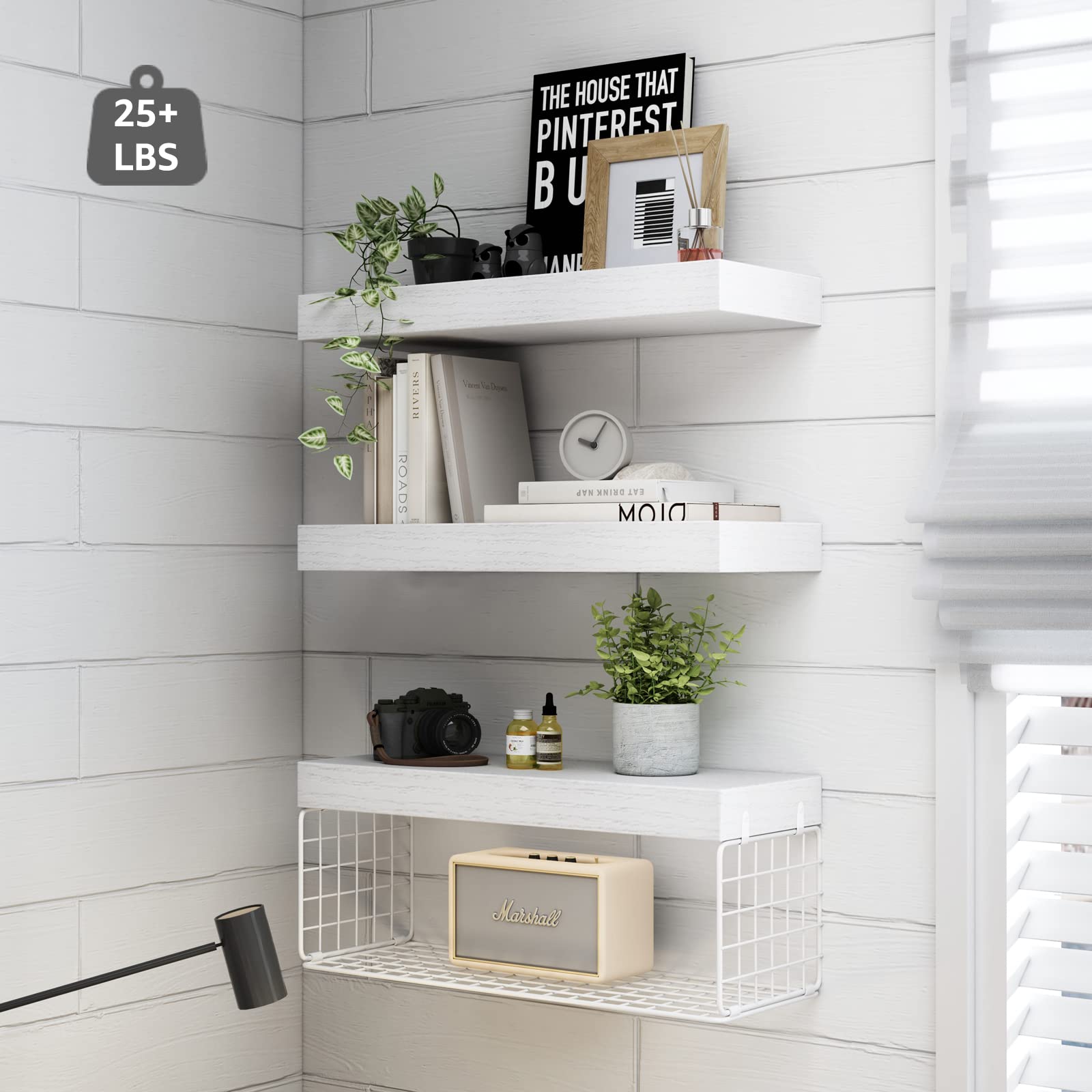 QEEIG Bathroom Shelves Over Toilet - Wall Mounted Floating Shelves Toilet Paper Storage Small Farmhouse Decor Shelf 16 inch Set of 3, Rustic Brown (019-BN3)