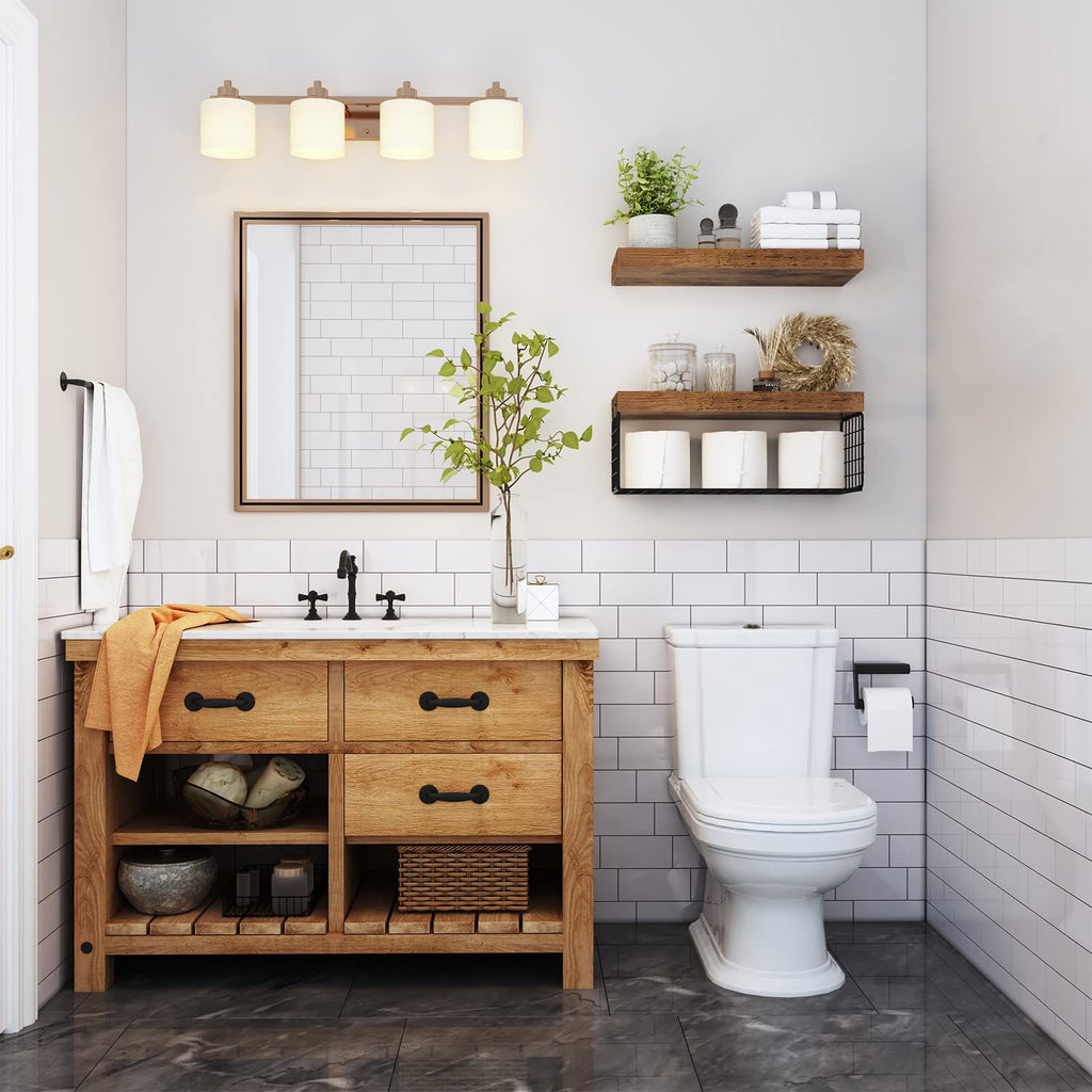 QEEIG Bathroom Shelves Over Toilet - Wall Mounted Floating Shelves Toilet Paper Storage Small Farmhouse Decor Shelf 16 inch Set of 3, Rustic Brown (019-BN3)