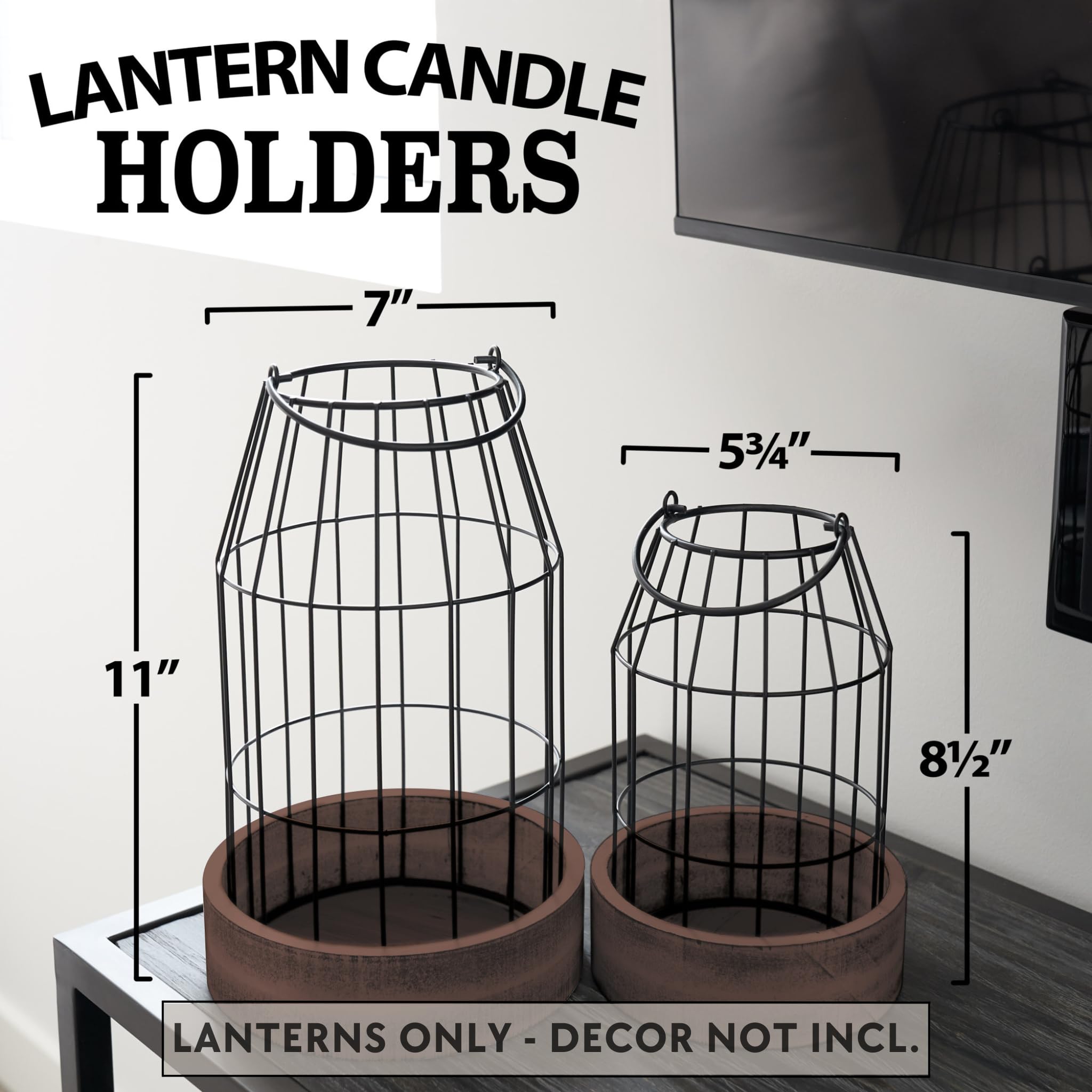 Rustic Farmhouse Lantern Decor Set of 2 - Stylish Decorative Lanterns for Your Living Room, Fireplace Mantle or Kitchen Dining Table - Modern Indoor/Outdoor Coffee Table Decor for Your Entire Home