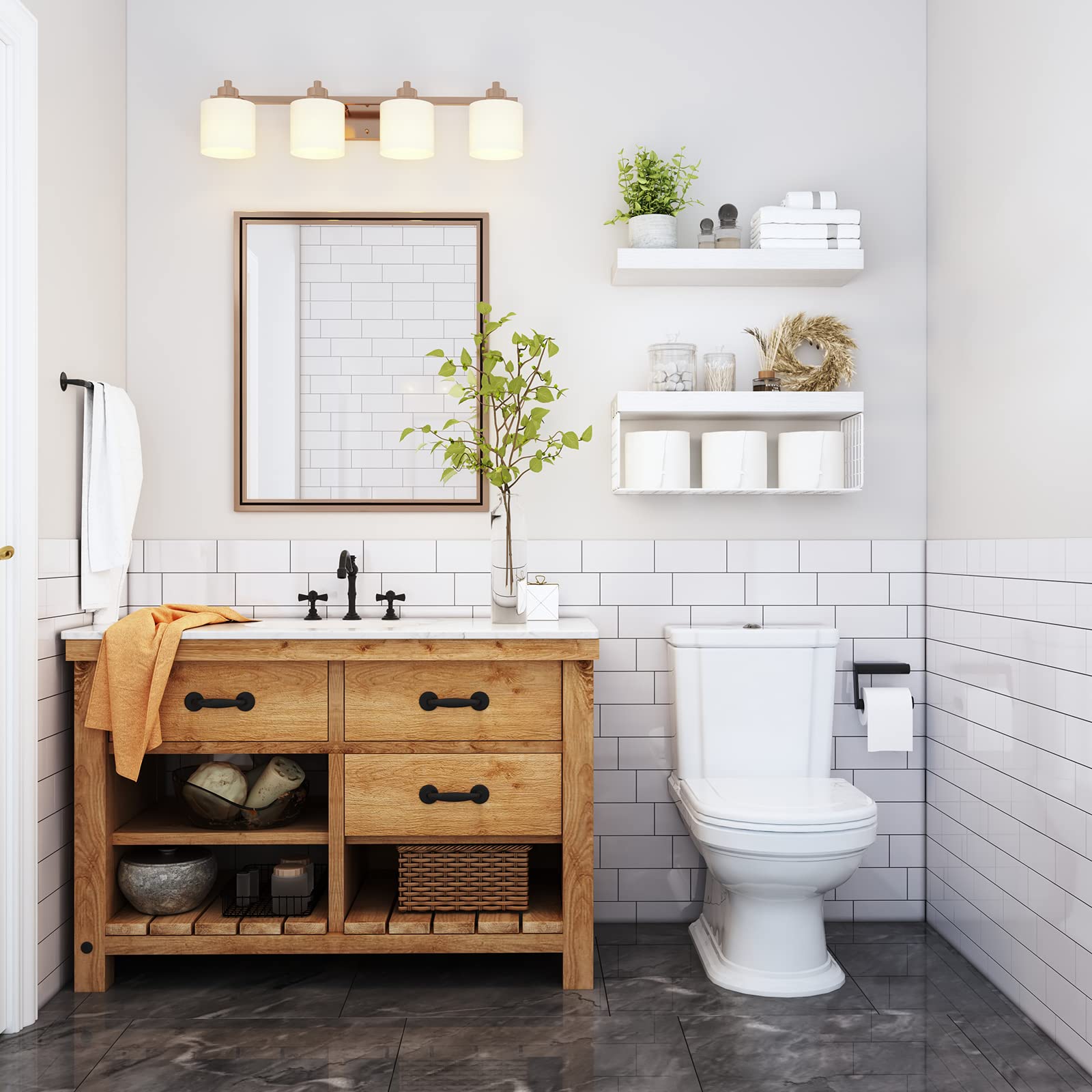 QEEIG Bathroom Shelves Over Toilet - Wall Mounted Floating Shelves Toilet Paper Storage Small Farmhouse Decor Shelf 16 inch Set of 3, Rustic Brown (019-BN3)