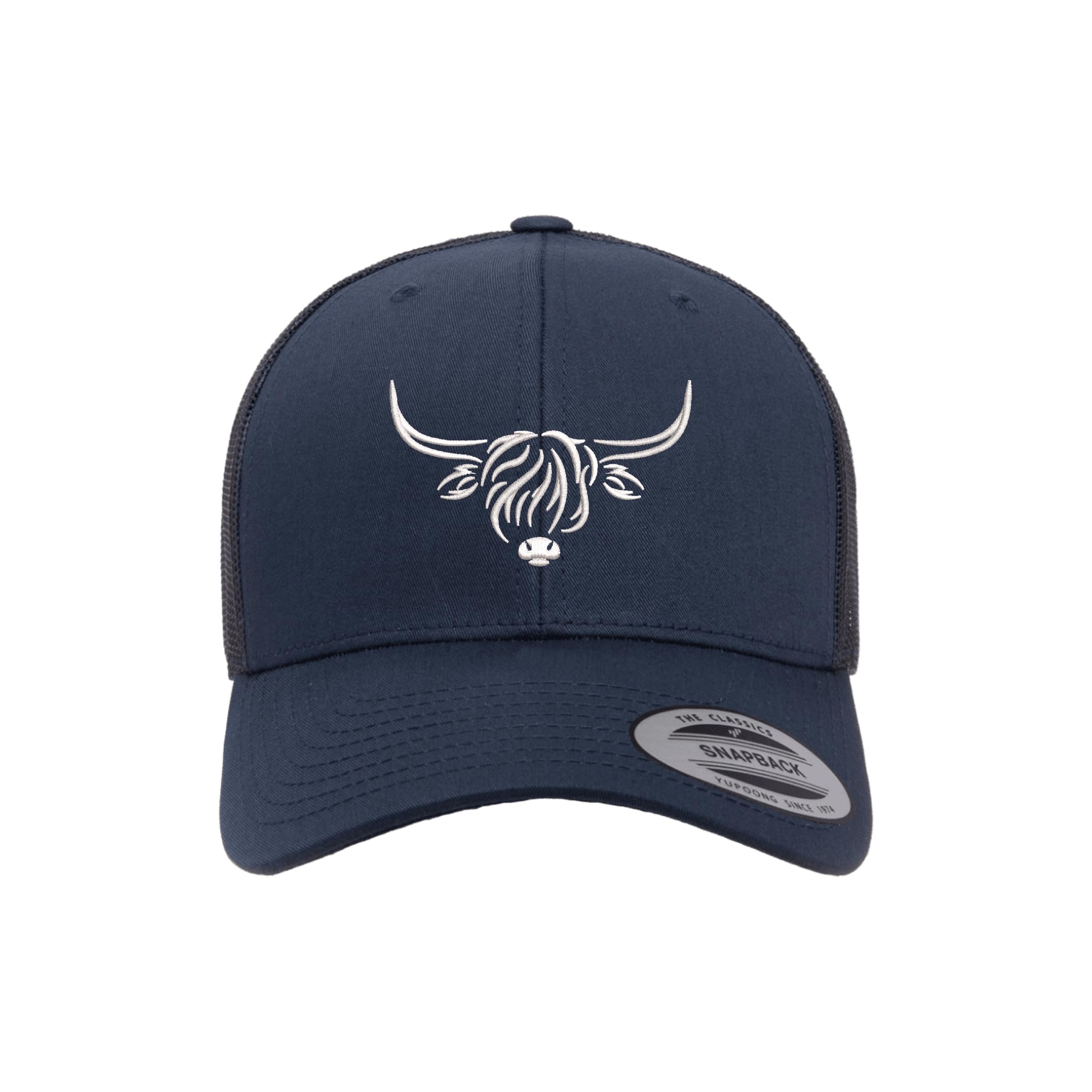Country Baseball Hat for Men & Women, Embroidered Longhorn Cow Trucker Hat, Adjustable Mesh Snapback Cap