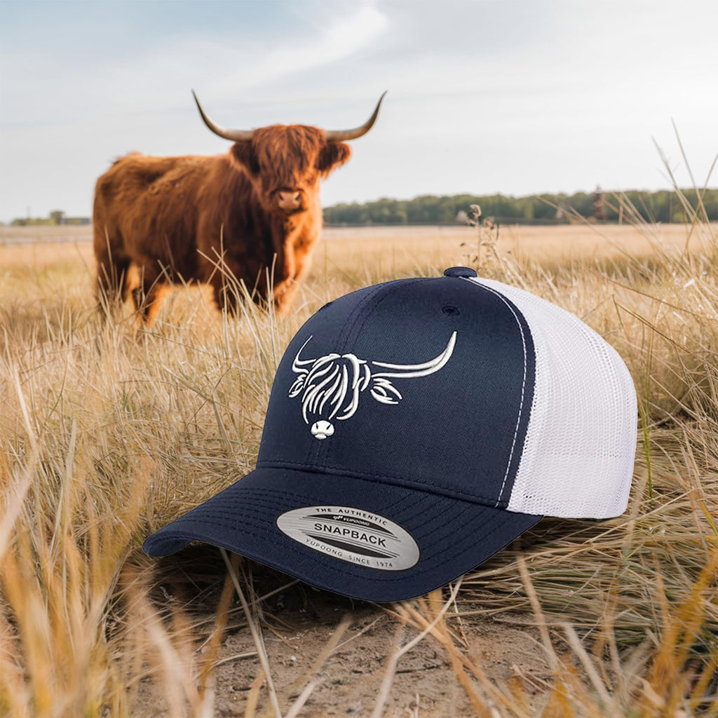 Country Baseball Hat for Men & Women, Embroidered Longhorn Cow Trucker Hat, Adjustable Mesh Snapback Cap