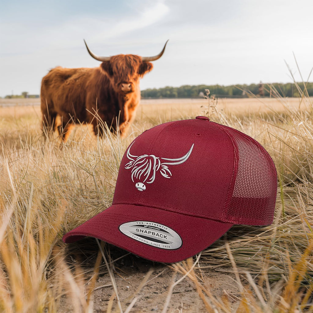 Country Baseball Hat for Men & Women, Embroidered Longhorn Cow Trucker Hat, Adjustable Mesh Snapback Cap