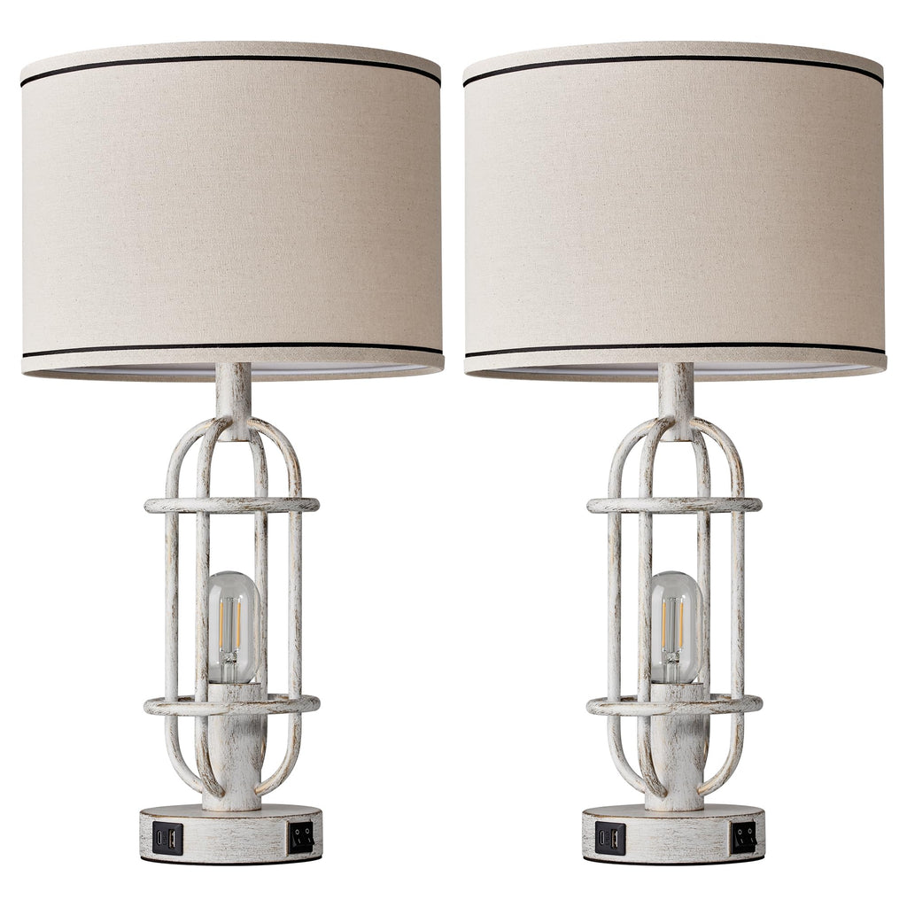 Black Table Lamps for Living Room Set of 2, 22.3" Farmhouse Lamps for Nightstand, Industrial Table Lamps for Bedroom with USB Ports, Bulbs Included