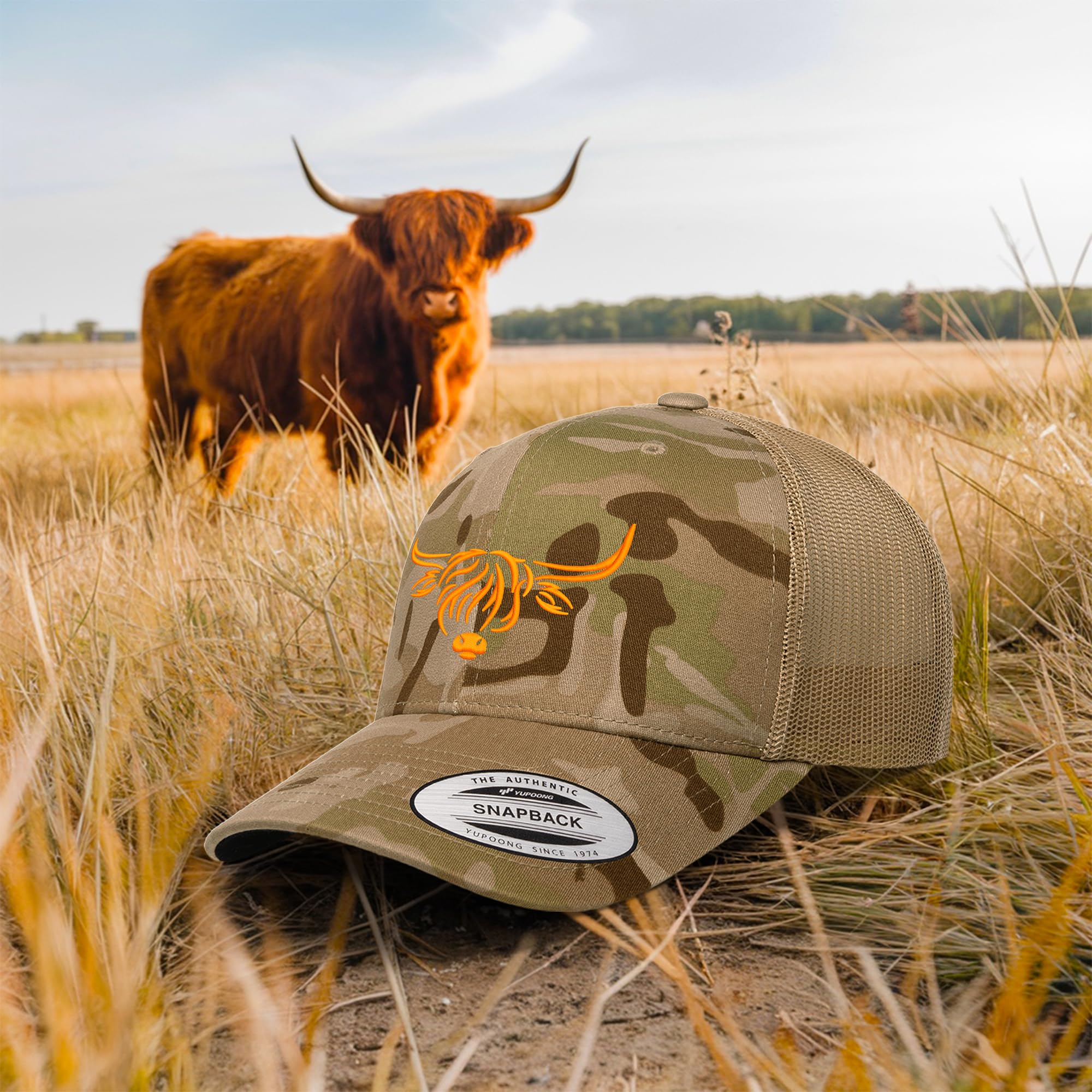Country Baseball Hat for Men & Women, Embroidered Longhorn Cow Trucker Hat, Adjustable Mesh Snapback Cap