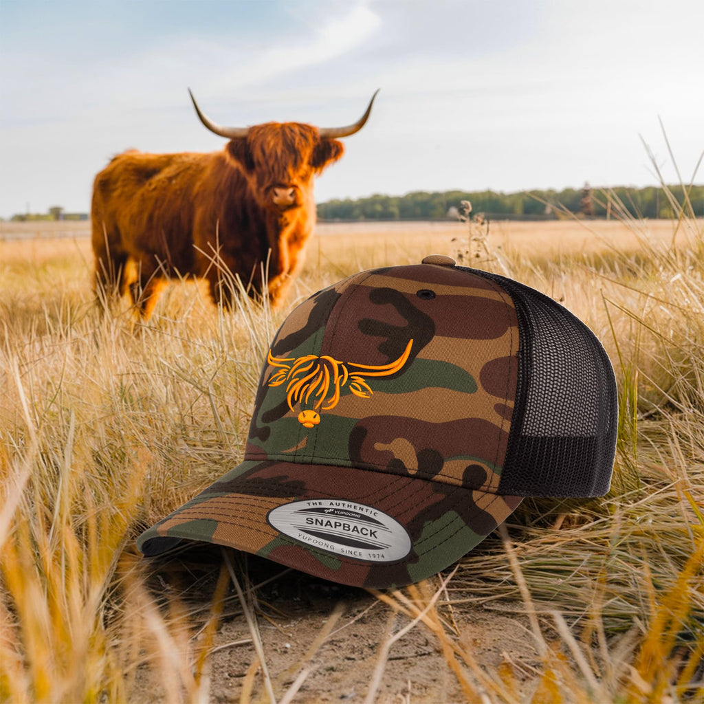 Country Baseball Hat for Men & Women, Embroidered Longhorn Cow Trucker Hat, Adjustable Mesh Snapback Cap