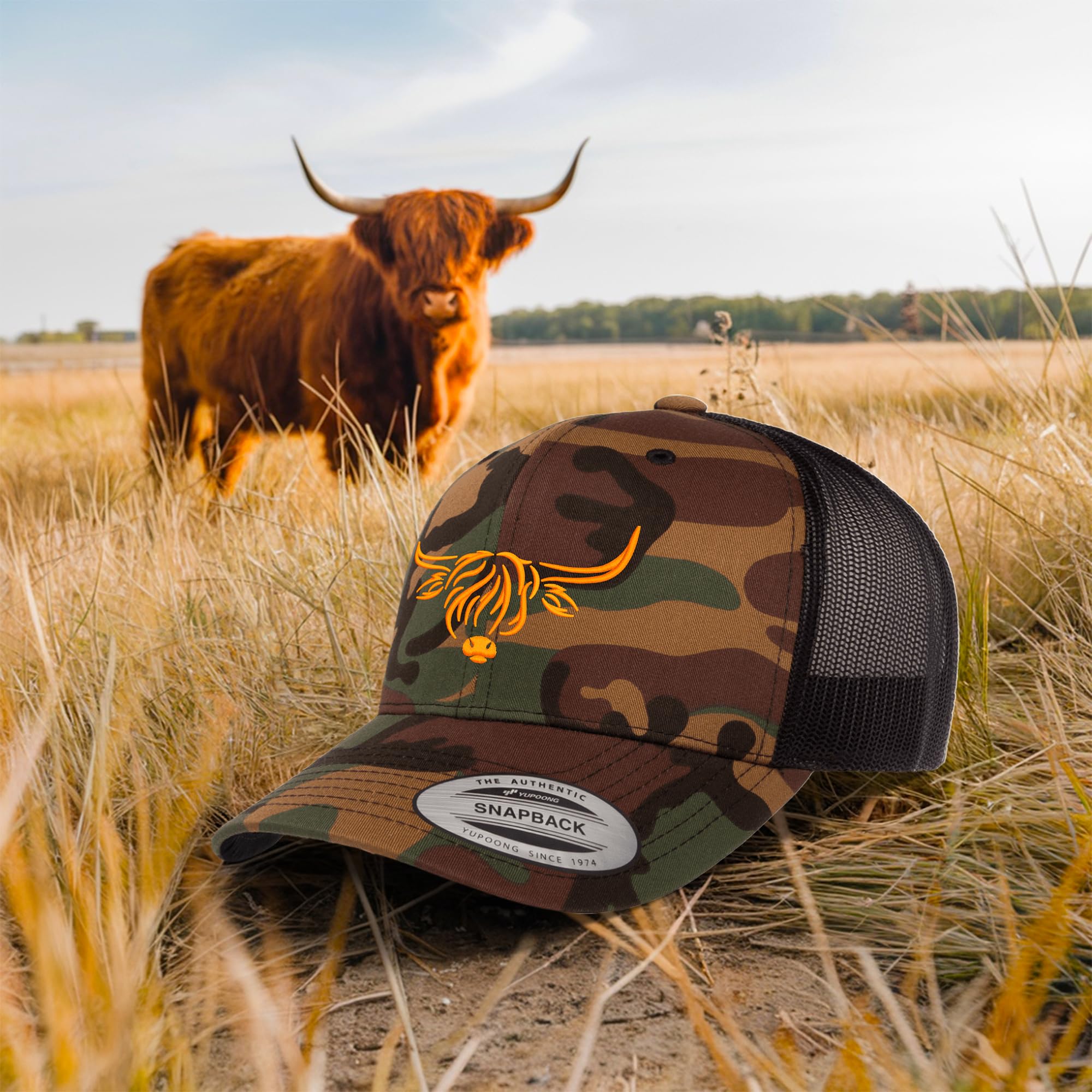 Country Baseball Hat for Men & Women, Embroidered Longhorn Cow Trucker Hat, Adjustable Mesh Snapback Cap
