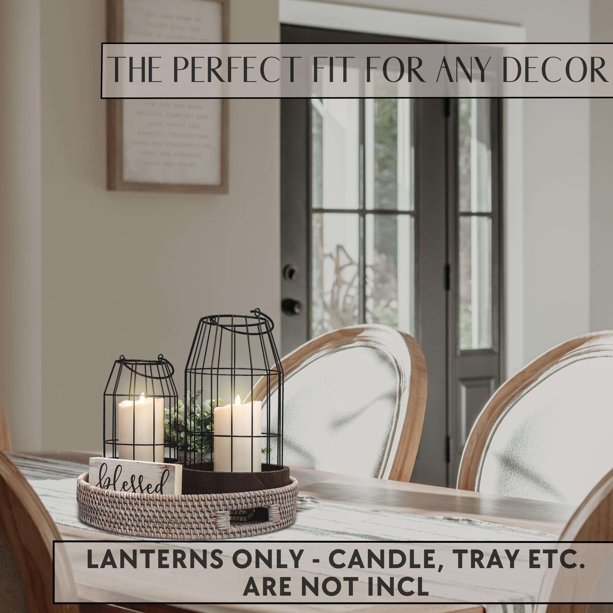 Rustic Farmhouse Lantern Decor Set of 2 - Stylish Decorative Lanterns for Your Living Room, Fireplace Mantle or Kitchen Dining Table - Modern Indoor/Outdoor Coffee Table Decor for Your Entire Home