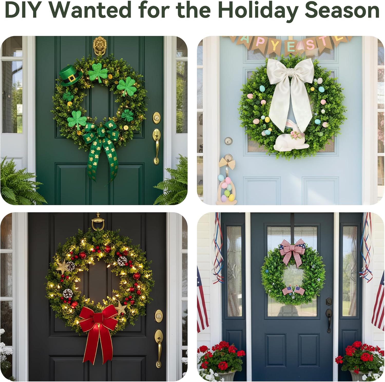 Pinkpum 20'' Eucalyptus Wreath for Front Door, Porch, Window - Green Decor for Home, Farmhouse - Spring, Summer, Fall, All Seasons