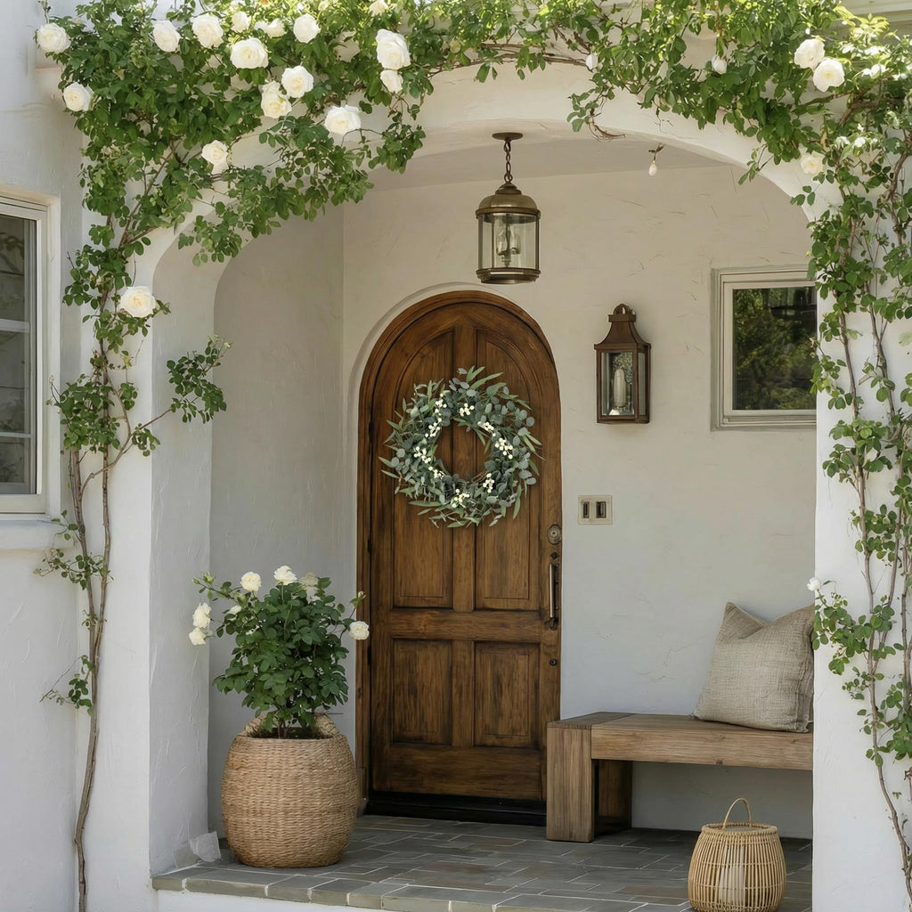 Pinkpum 20'' Eucalyptus Wreath for Front Door, Porch, Window - Green Decor for Home, Farmhouse - Spring, Summer, Fall, All Seasons