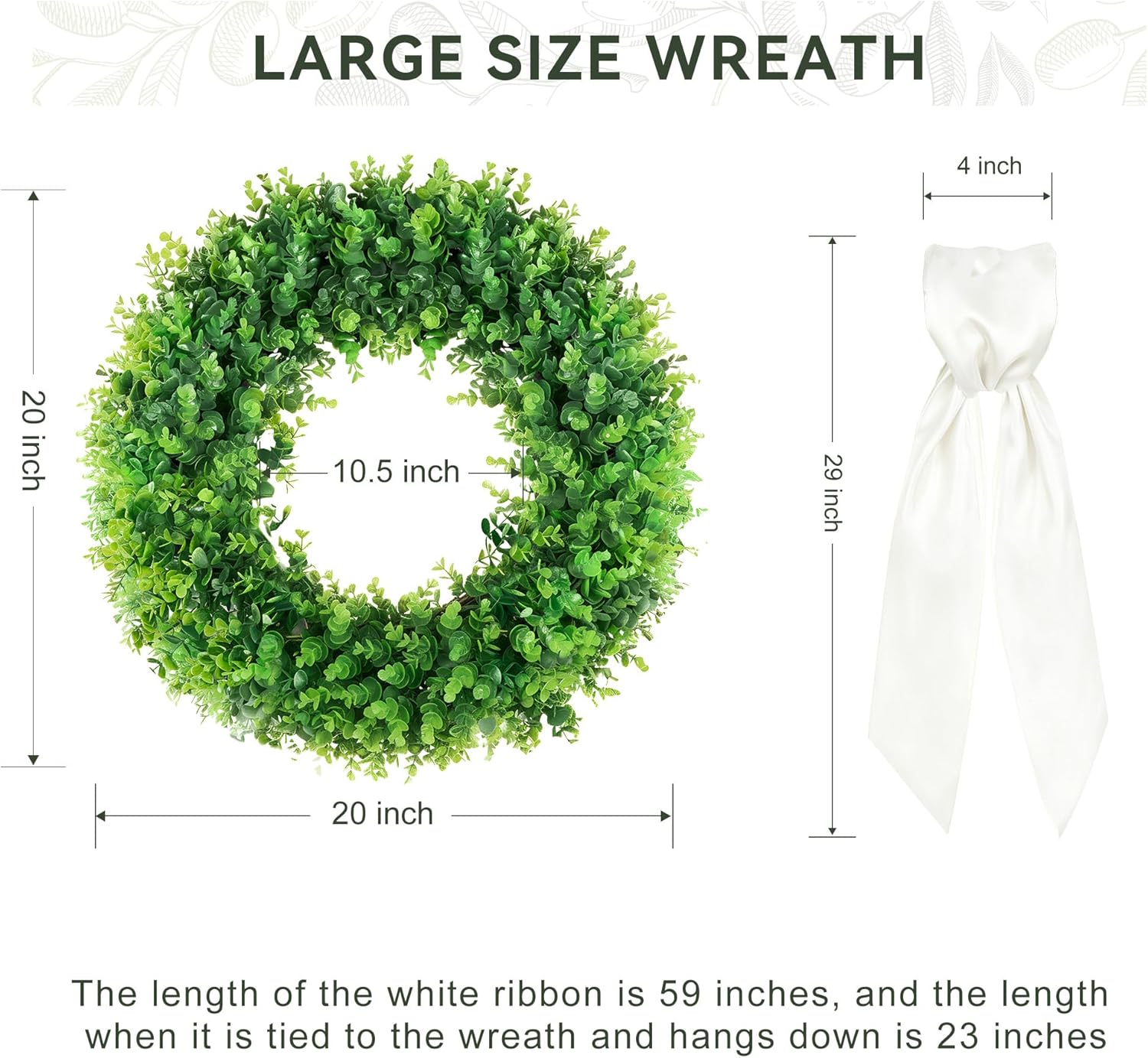 Pinkpum 20'' Eucalyptus Wreath for Front Door, Porch, Window - Green Decor for Home, Farmhouse - Spring, Summer, Fall, All Seasons