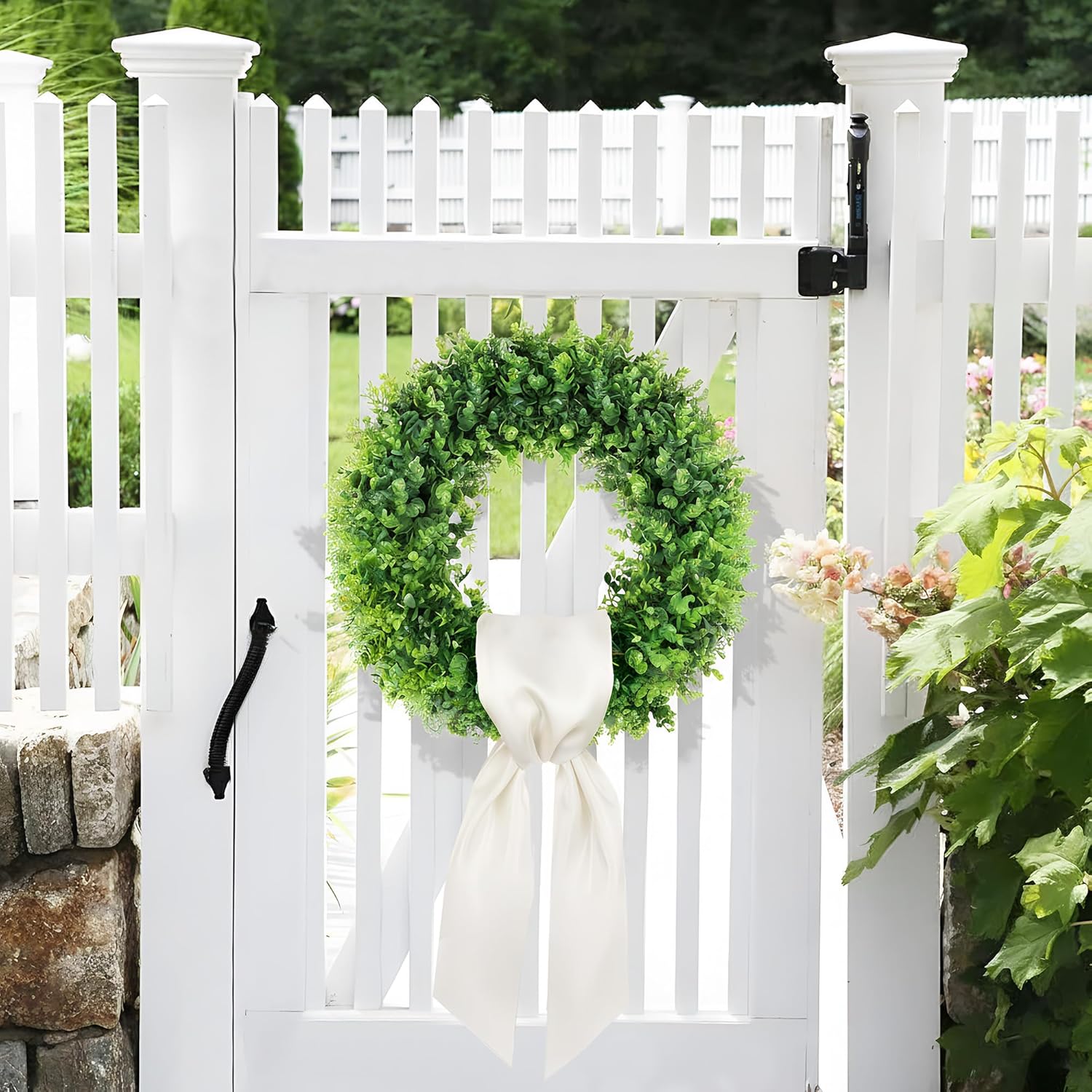 Pinkpum 20'' Eucalyptus Wreath for Front Door, Porch, Window - Green Decor for Home, Farmhouse - Spring, Summer, Fall, All Seasons