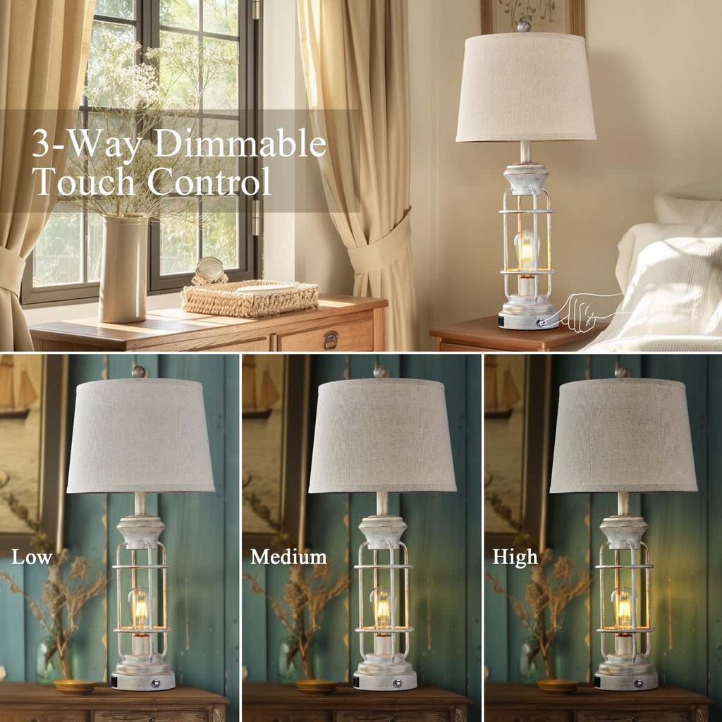 Black Table Lamps for Living Room Set of 2, 22.3" Farmhouse Lamps for Nightstand, Industrial Table Lamps for Bedroom with USB Ports, Bulbs Included
