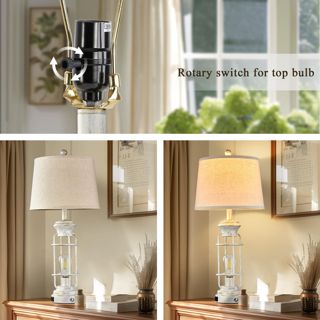 Black Table Lamps for Living Room Set of 2, 22.3" Farmhouse Lamps for Nightstand, Industrial Table Lamps for Bedroom with USB Ports, Bulbs Included