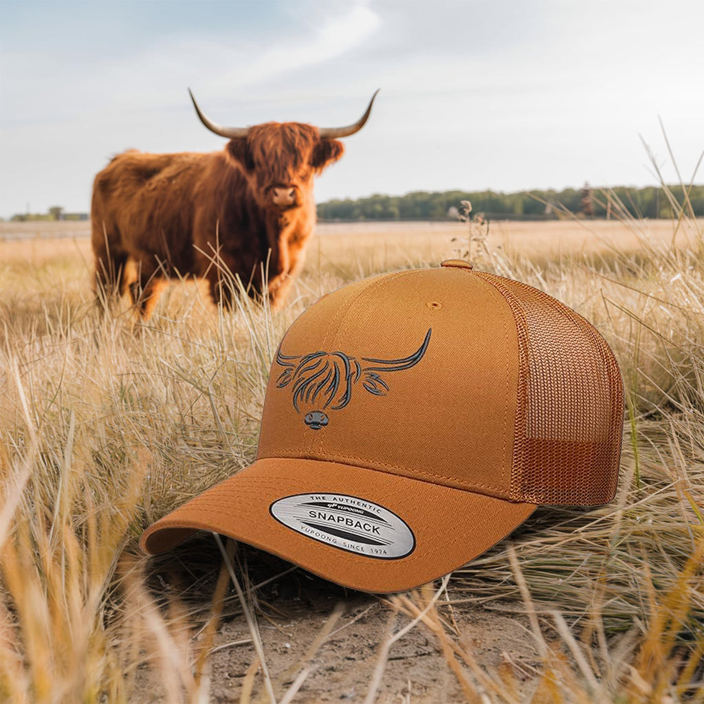 Country Baseball Hat for Men & Women, Embroidered Longhorn Cow Trucker Hat, Adjustable Mesh Snapback Cap