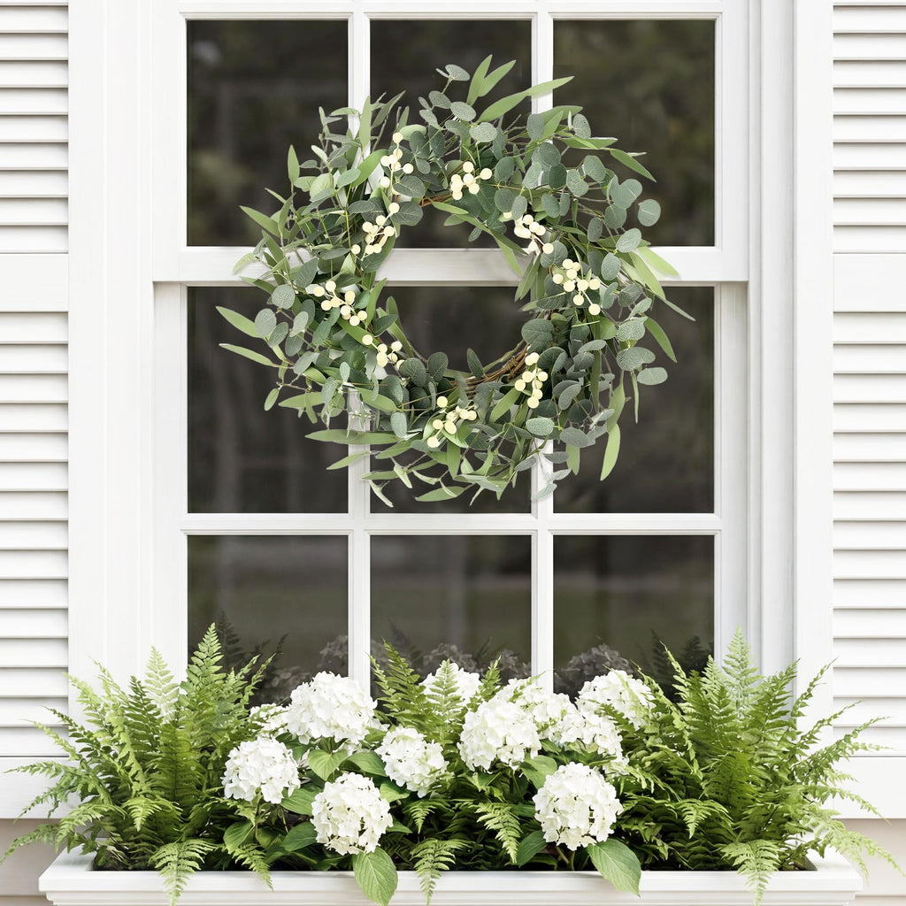 Pinkpum 20'' Eucalyptus Wreath for Front Door, Porch, Window - Green Decor for Home, Farmhouse - Spring, Summer, Fall, All Seasons