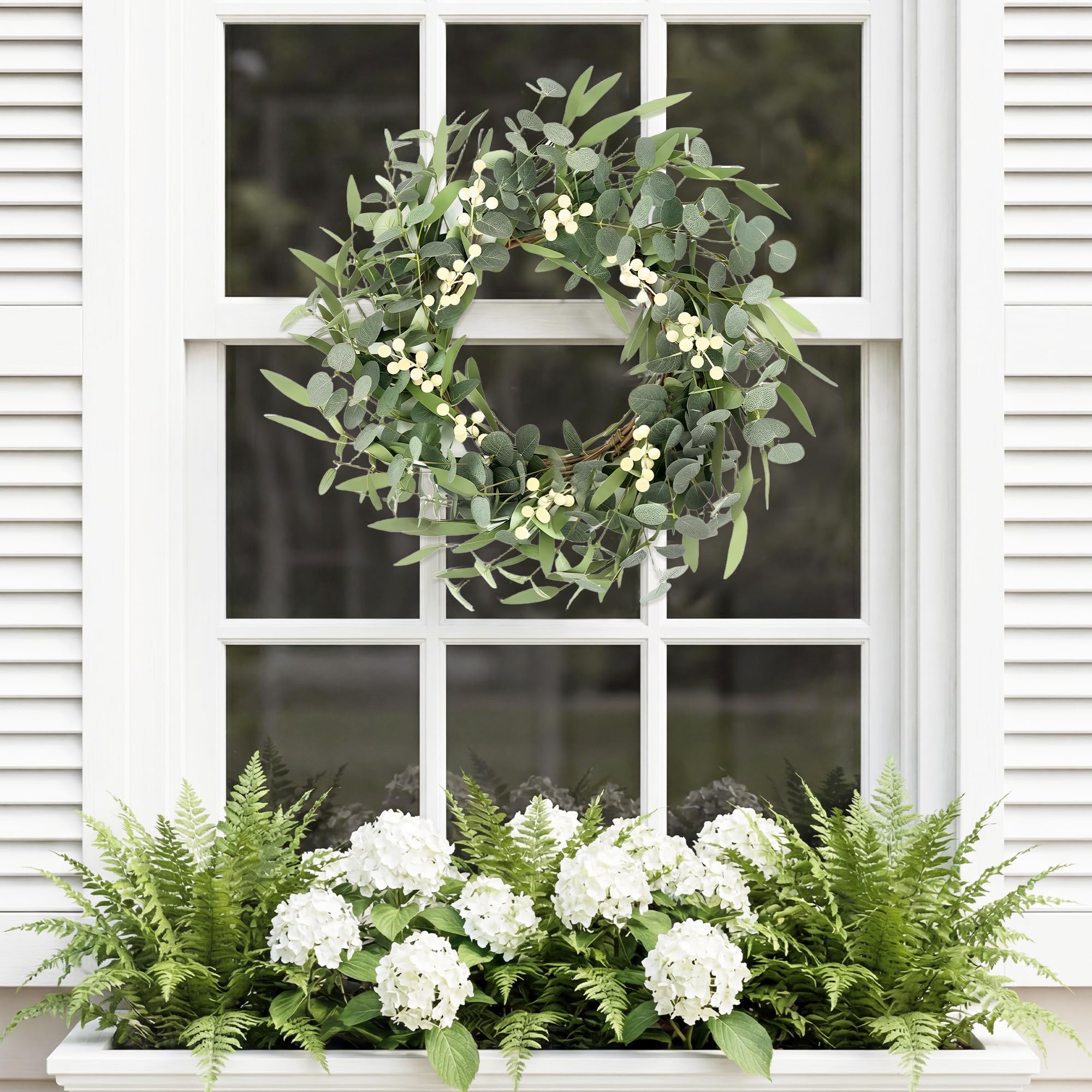 Pinkpum 20'' Eucalyptus Wreath for Front Door, Porch, Window - Green Decor for Home, Farmhouse - Spring, Summer, Fall, All Seasons