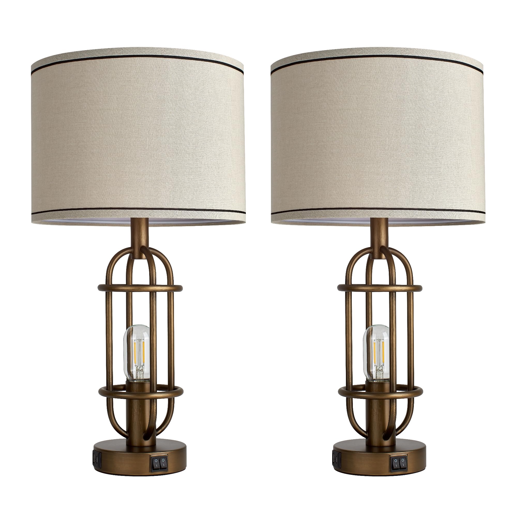 Black Table Lamps for Living Room Set of 2, 22.3" Farmhouse Lamps for Nightstand, Industrial Table Lamps for Bedroom with USB Ports, Bulbs Included