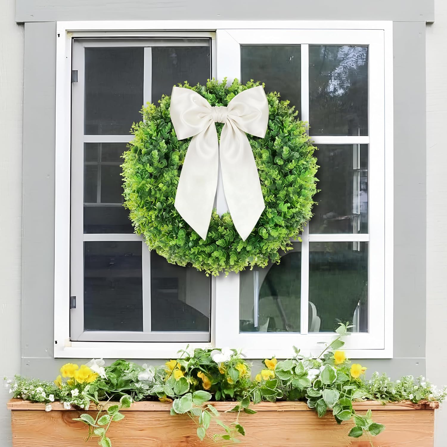 Pinkpum 20'' Eucalyptus Wreath for Front Door, Porch, Window - Green Decor for Home, Farmhouse - Spring, Summer, Fall, All Seasons