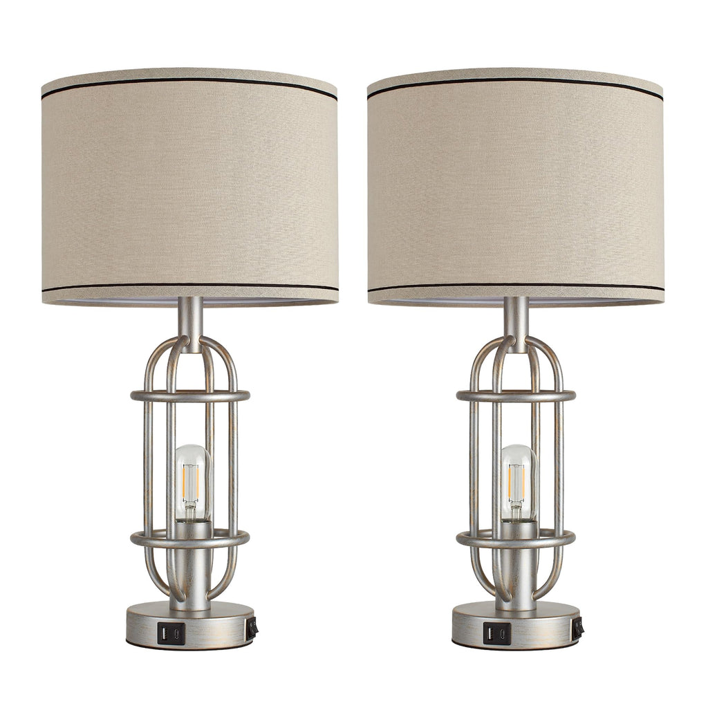 Black Table Lamps for Living Room Set of 2, 22.3" Farmhouse Lamps for Nightstand, Industrial Table Lamps for Bedroom with USB Ports, Bulbs Included