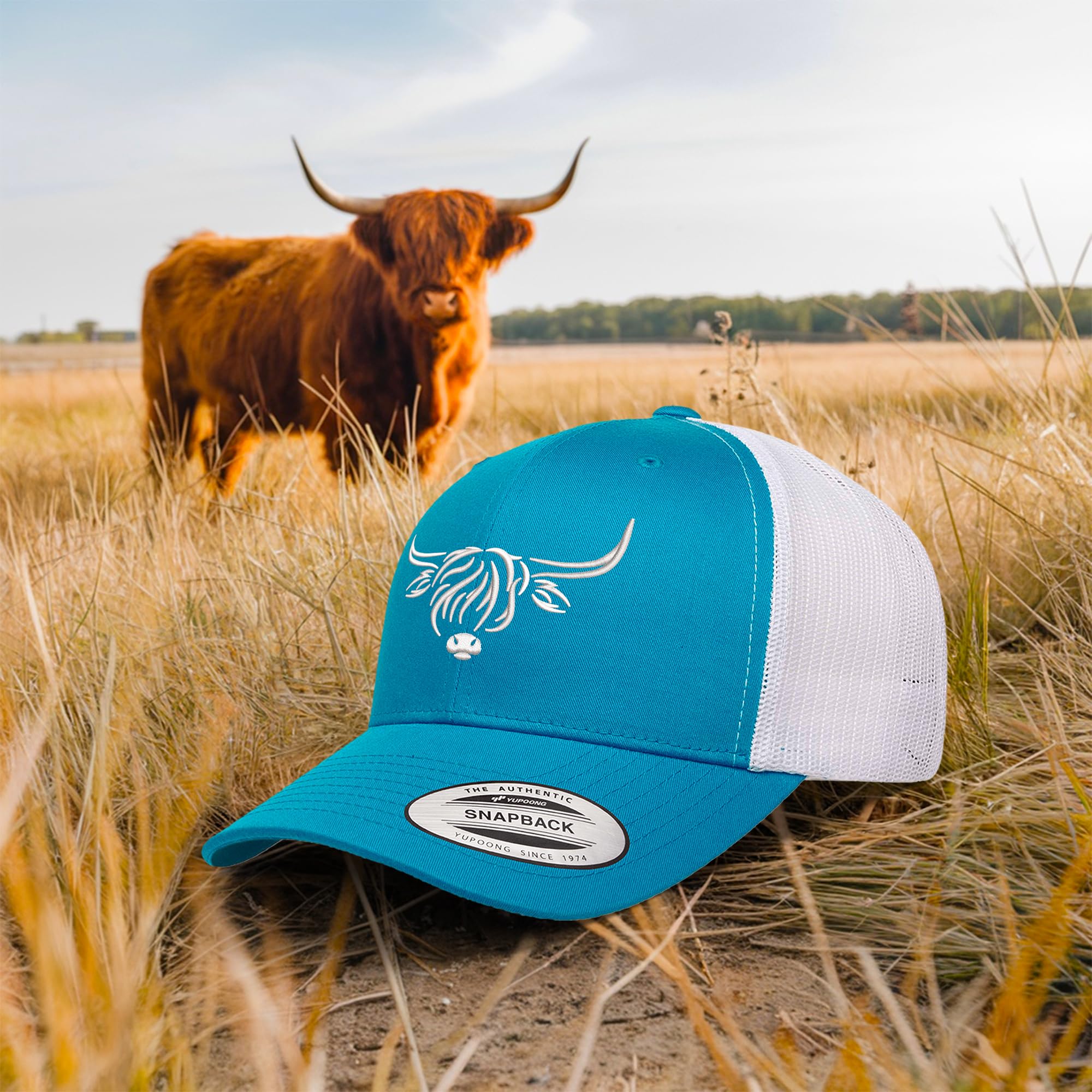 Country Baseball Hat for Men & Women, Embroidered Longhorn Cow Trucker Hat, Adjustable Mesh Snapback Cap