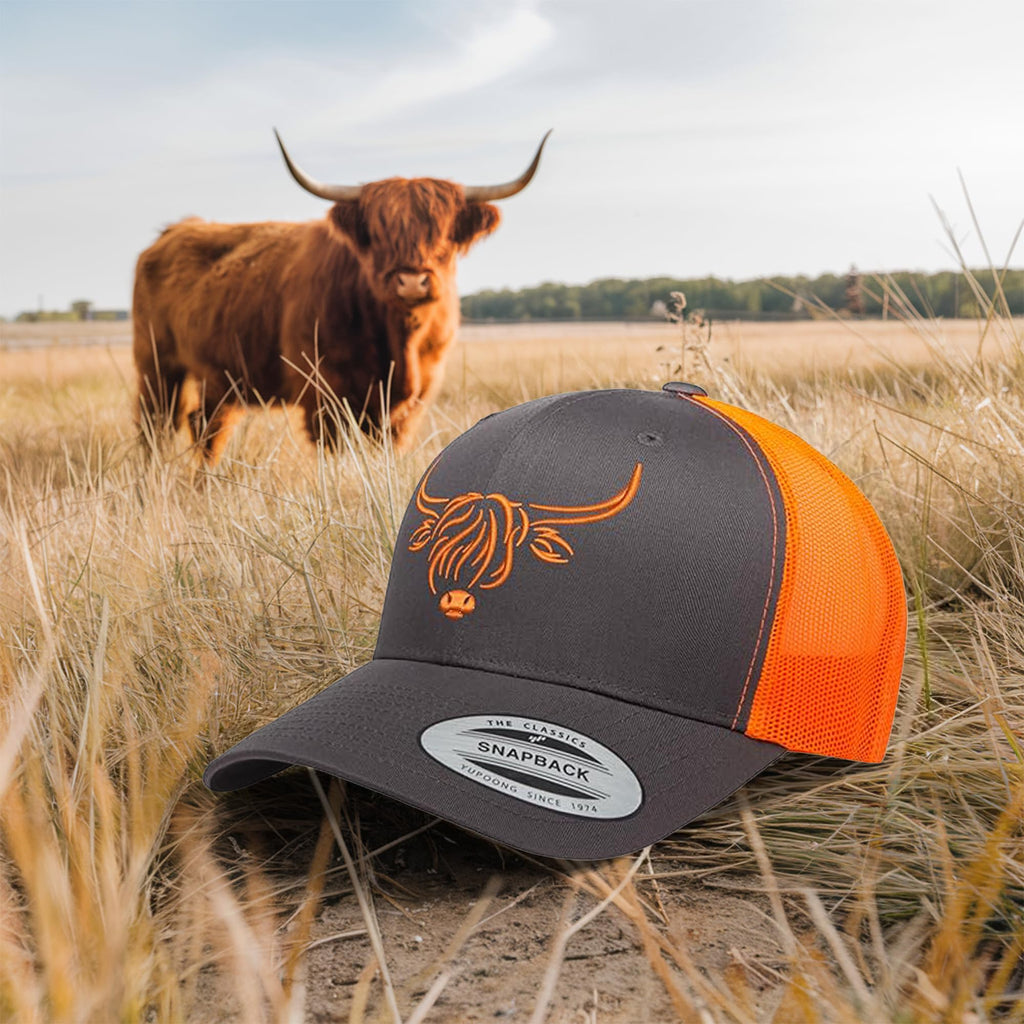 Country Baseball Hat for Men & Women, Embroidered Longhorn Cow Trucker Hat, Adjustable Mesh Snapback Cap