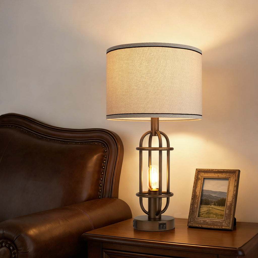 Black Table Lamps for Living Room Set of 2, 22.3" Farmhouse Lamps for Nightstand, Industrial Table Lamps for Bedroom with USB Ports, Bulbs Included