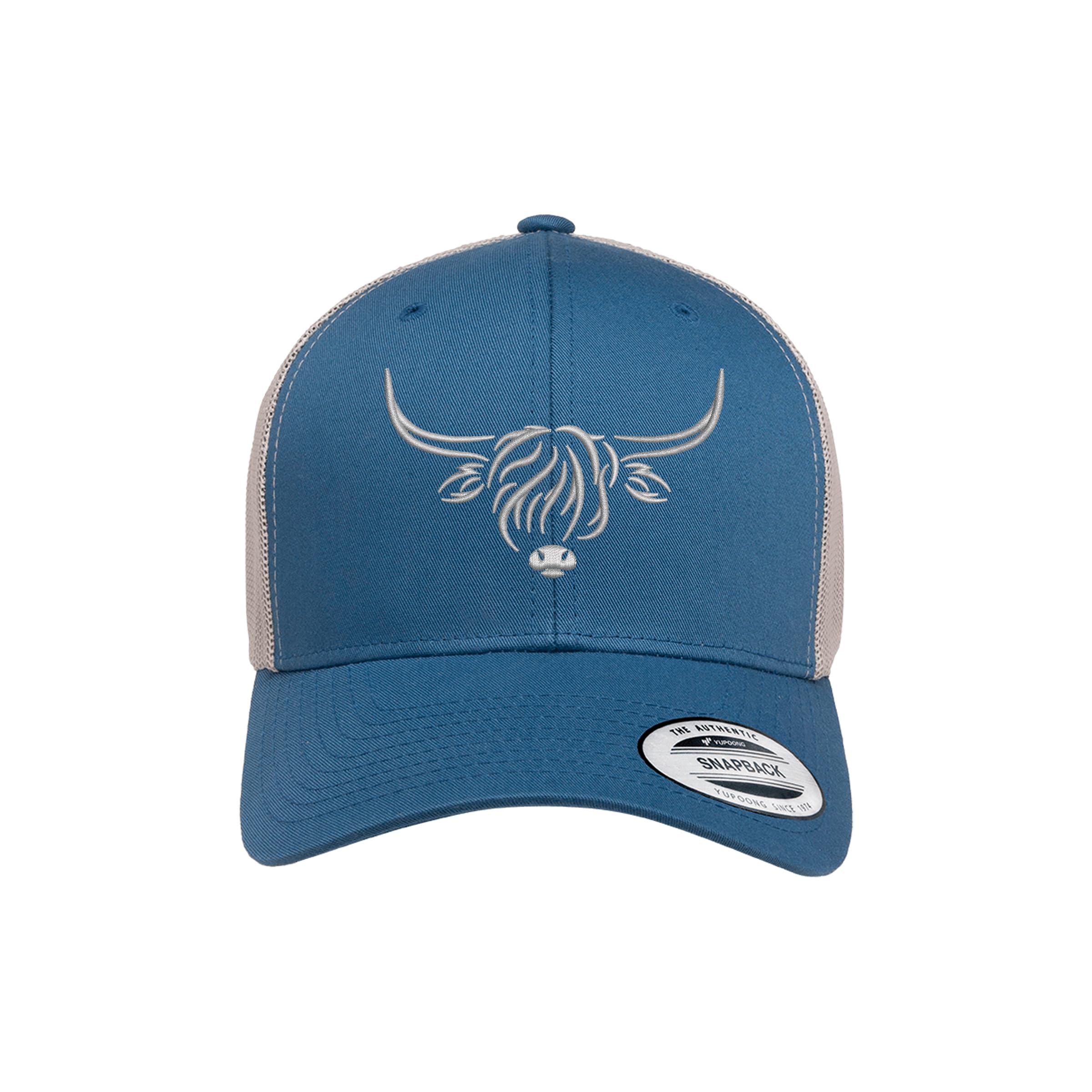 Country Baseball Hat for Men & Women, Embroidered Longhorn Cow Trucker Hat, Adjustable Mesh Snapback Cap