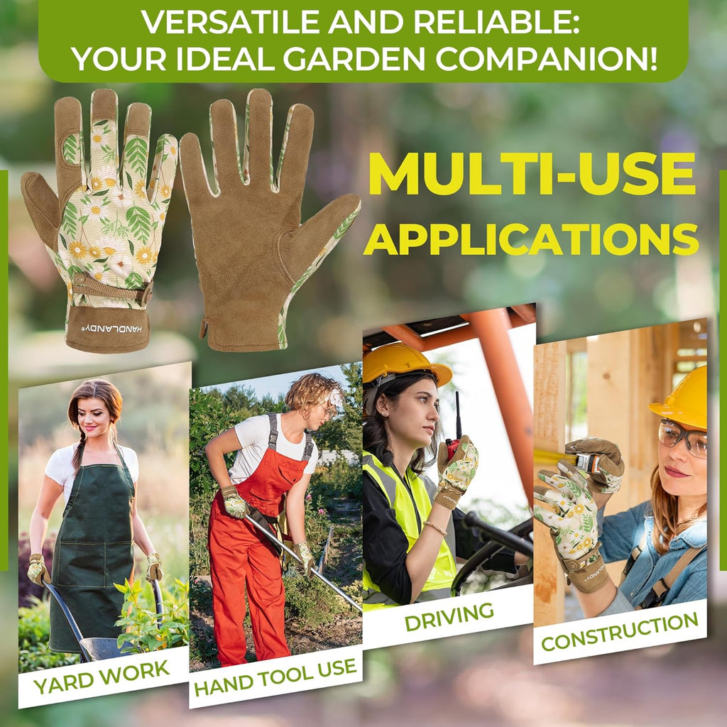 HANDLANDY Gardening Gloves for Women, Breathable Ladies Leather Garden Yard Gloves Best Gift for Gardeners