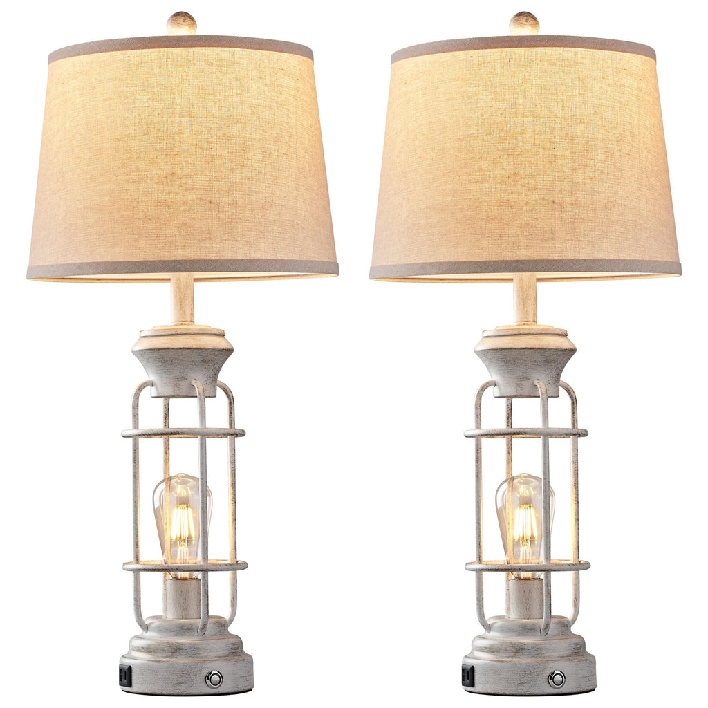 Black Table Lamps for Living Room Set of 2, 22.3" Farmhouse Lamps for Nightstand, Industrial Table Lamps for Bedroom with USB Ports, Bulbs Included