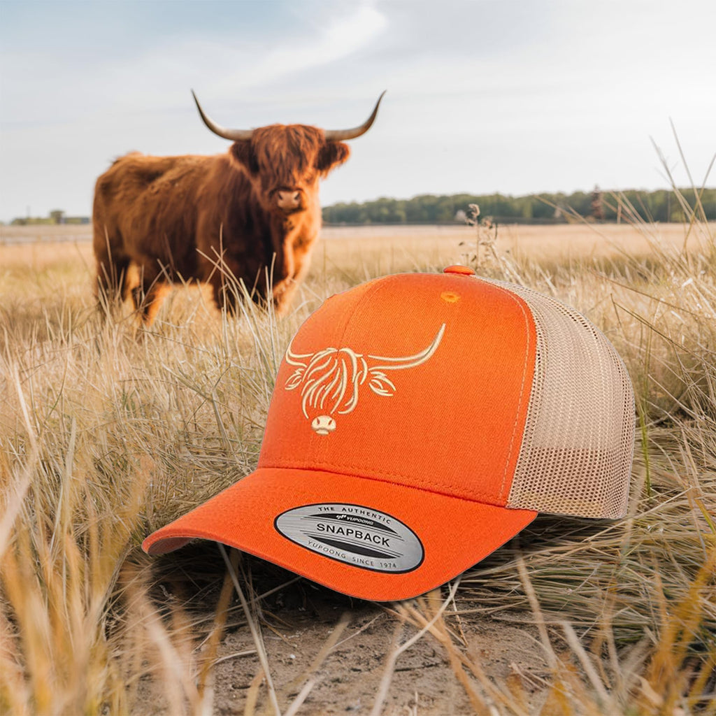 Country Baseball Hat for Men & Women, Embroidered Longhorn Cow Trucker Hat, Adjustable Mesh Snapback Cap
