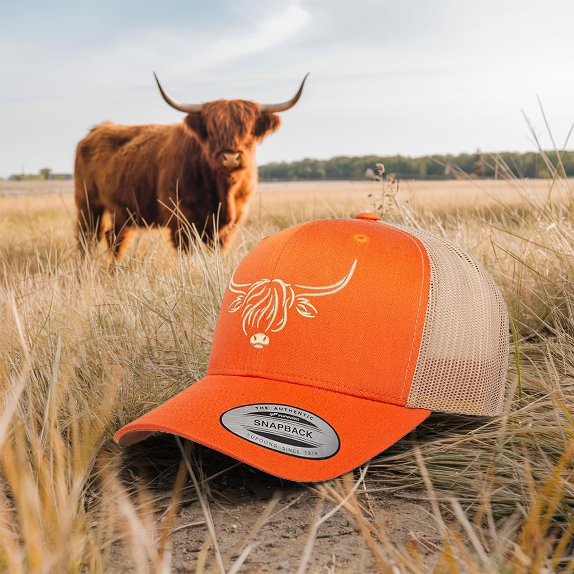 Country Baseball Hat for Men & Women, Embroidered Longhorn Cow Trucker Hat, Adjustable Mesh Snapback Cap