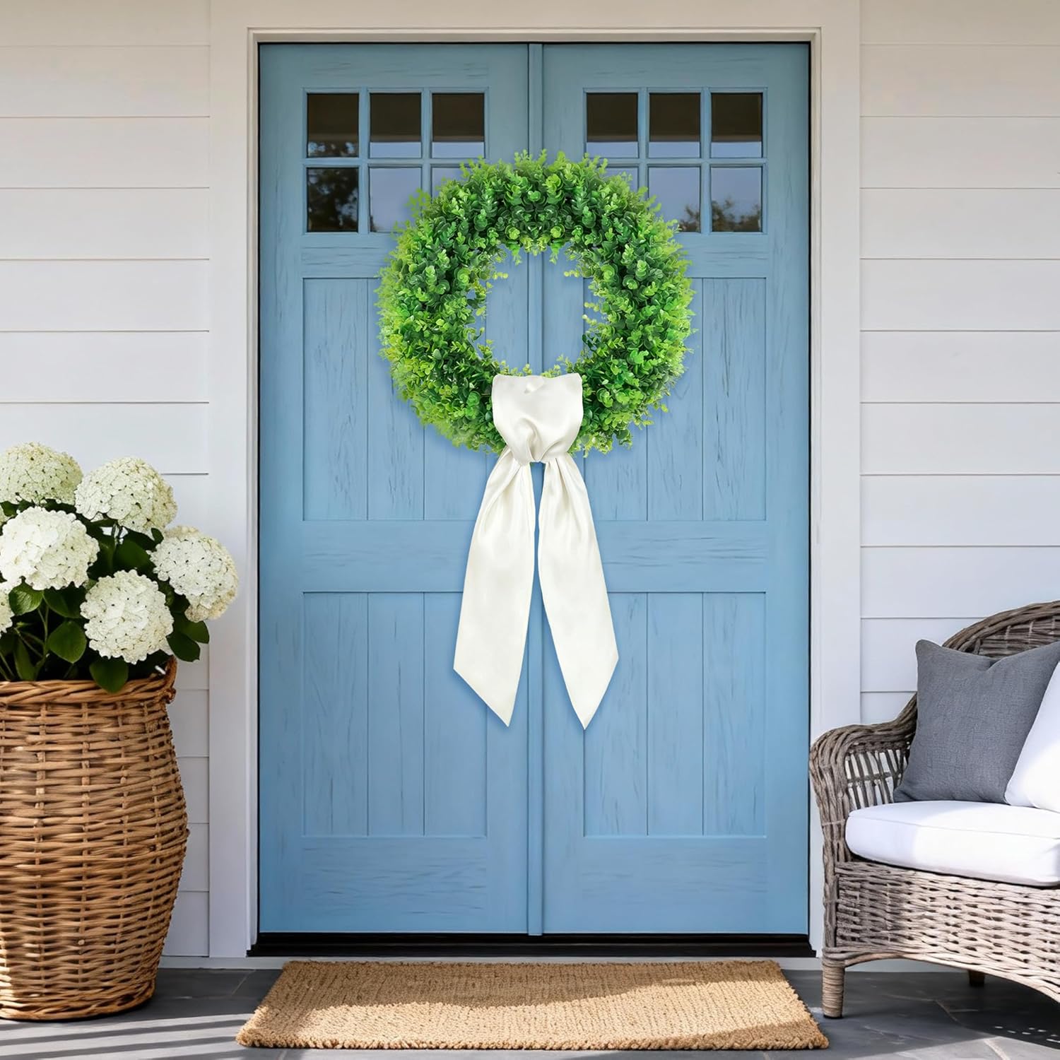 Pinkpum 20'' Eucalyptus Wreath for Front Door, Porch, Window - Green Decor for Home, Farmhouse - Spring, Summer, Fall, All Seasons