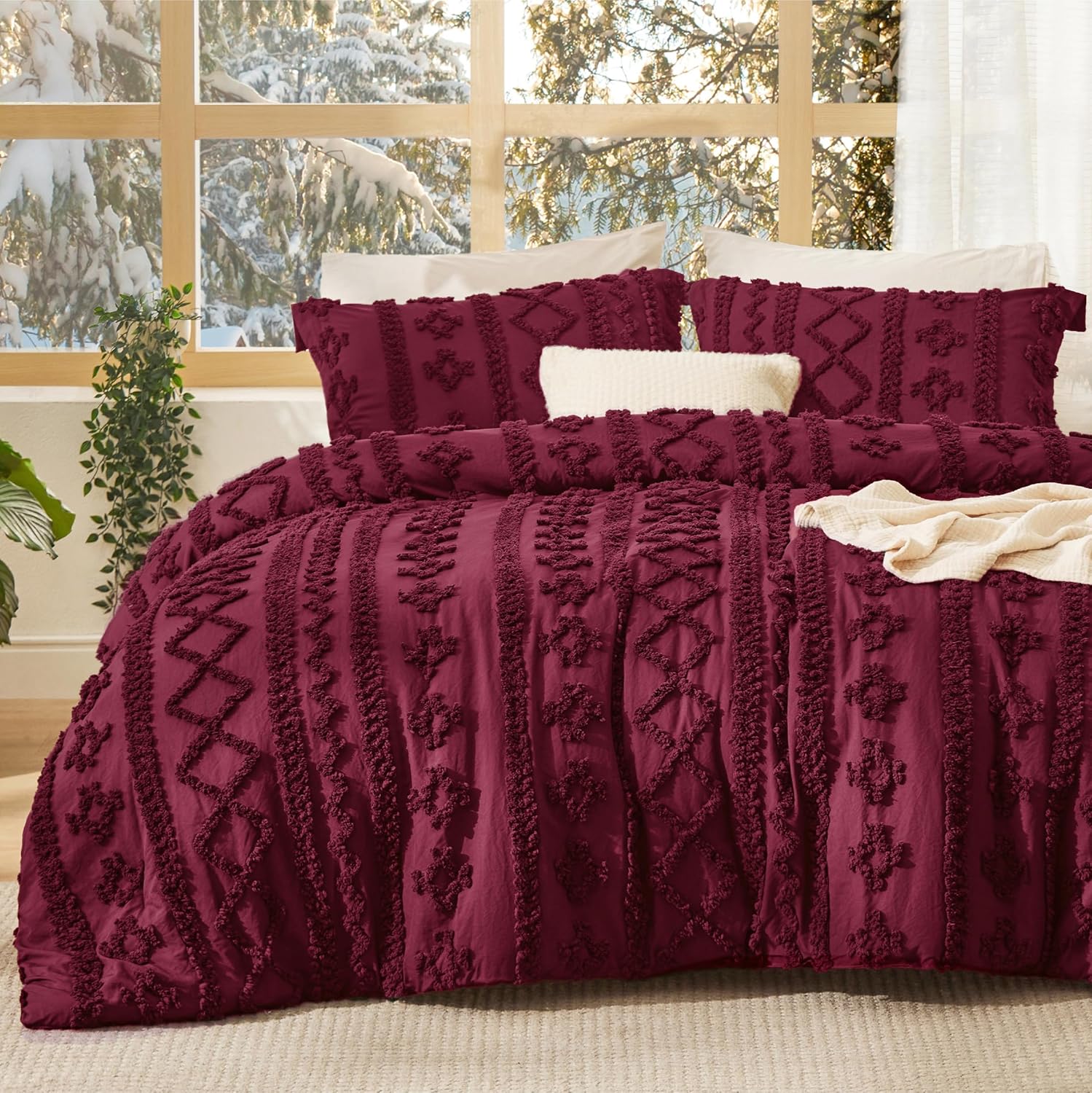 Bedsure Tufted Boho Comforter Set King Size - Beige Boho Bed Set, GentleSoft™ 3 Pieces Farmhouse Shabby Chic Embroidery Bedding, Gifts for Woman, Soft Jacquard King Comforter for All Seasons