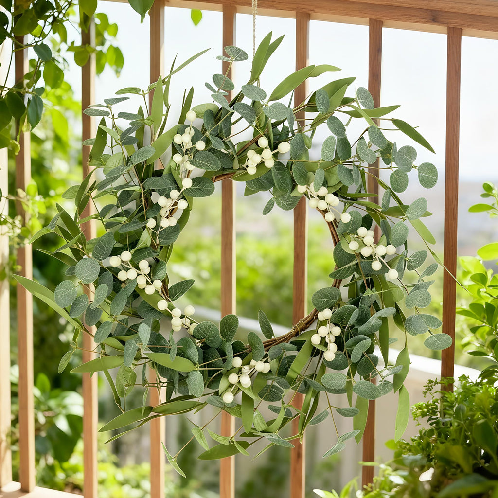 Pinkpum 20'' Eucalyptus Wreath for Front Door, Porch, Window - Green Decor for Home, Farmhouse - Spring, Summer, Fall, All Seasons