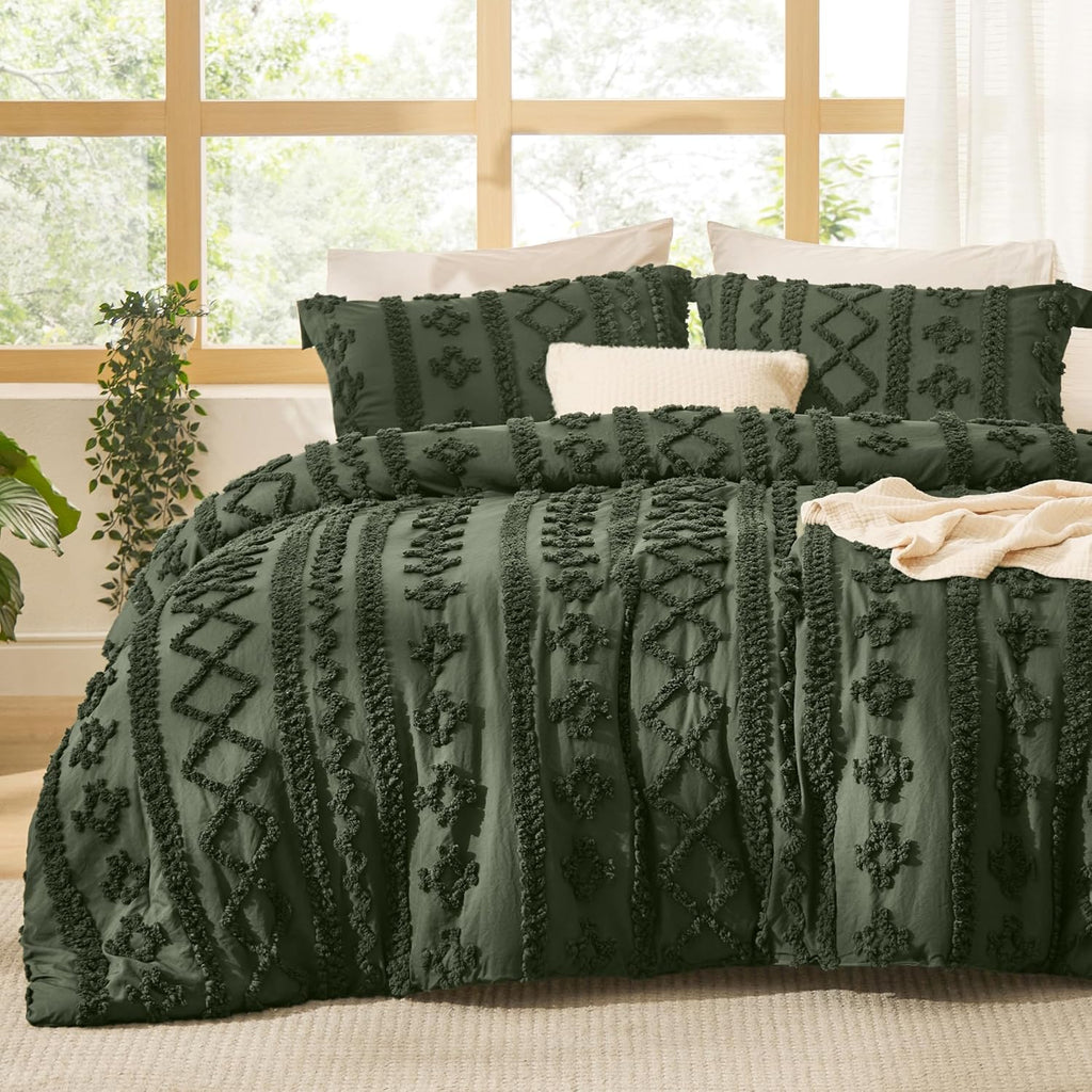 Bedsure Tufted Boho Comforter Set King Size - Beige Boho Bed Set, GentleSoft™ 3 Pieces Farmhouse Shabby Chic Embroidery Bedding, Gifts for Woman, Soft Jacquard King Comforter for All Seasons