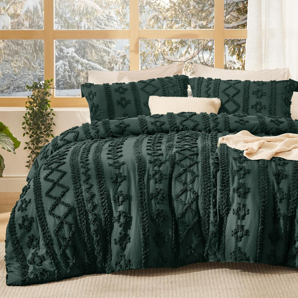 Bedsure Tufted Boho Comforter Set King Size - Beige Boho Bed Set, GentleSoft™ 3 Pieces Farmhouse Shabby Chic Embroidery Bedding, Gifts for Woman, Soft Jacquard King Comforter for All Seasons