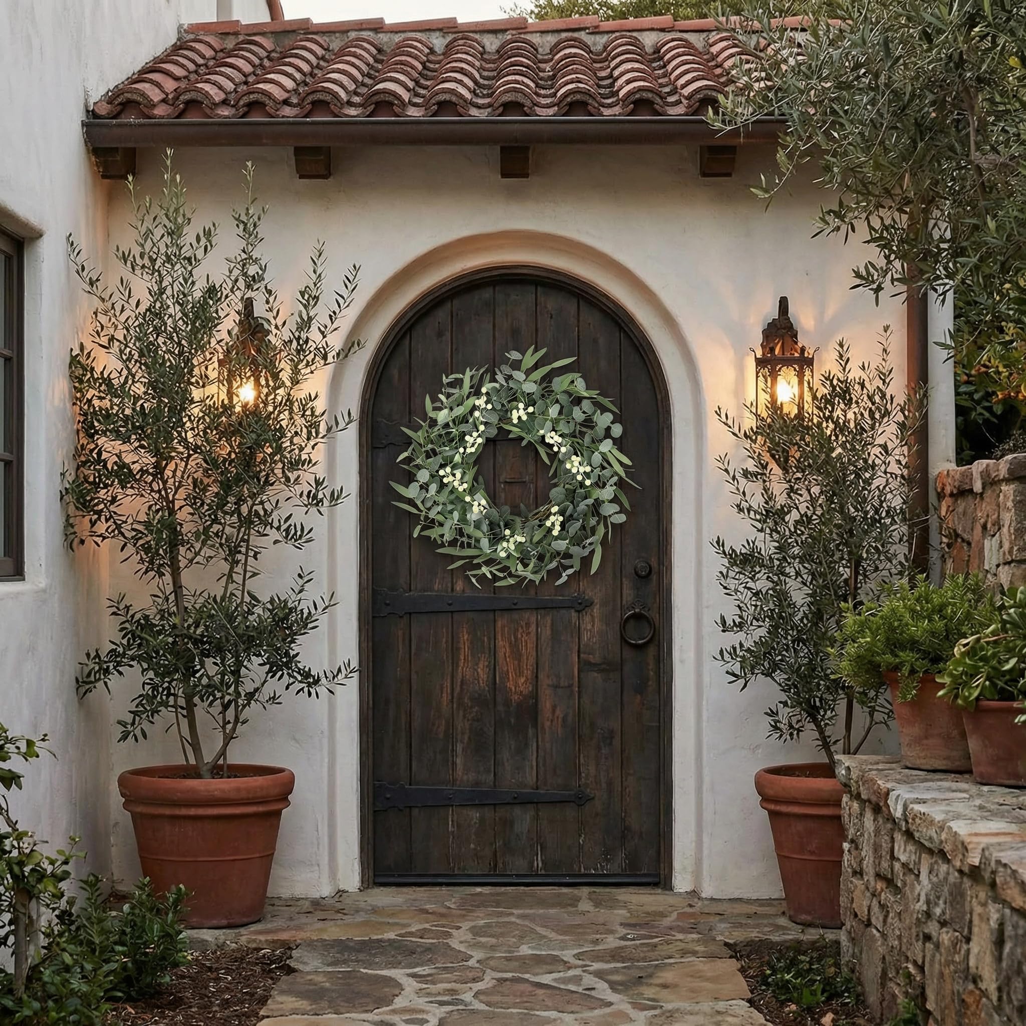 Pinkpum 20'' Eucalyptus Wreath for Front Door, Porch, Window - Green Decor for Home, Farmhouse - Spring, Summer, Fall, All Seasons